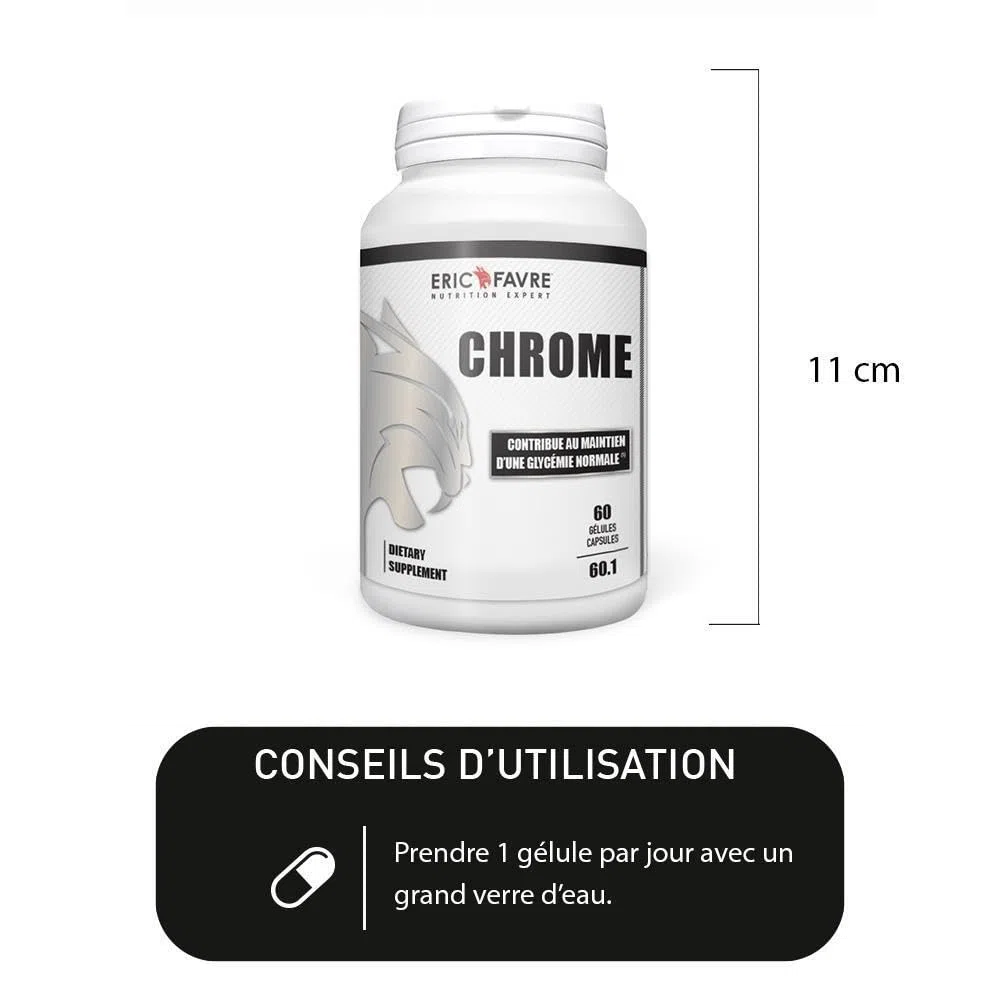 CHROME 250µg - Maintien d'une Bonne Glycémie, Régule le Taux de Sucre - 60 Gélules Végétales - Fabriqué en France - Laboratoire Français Eric Favre