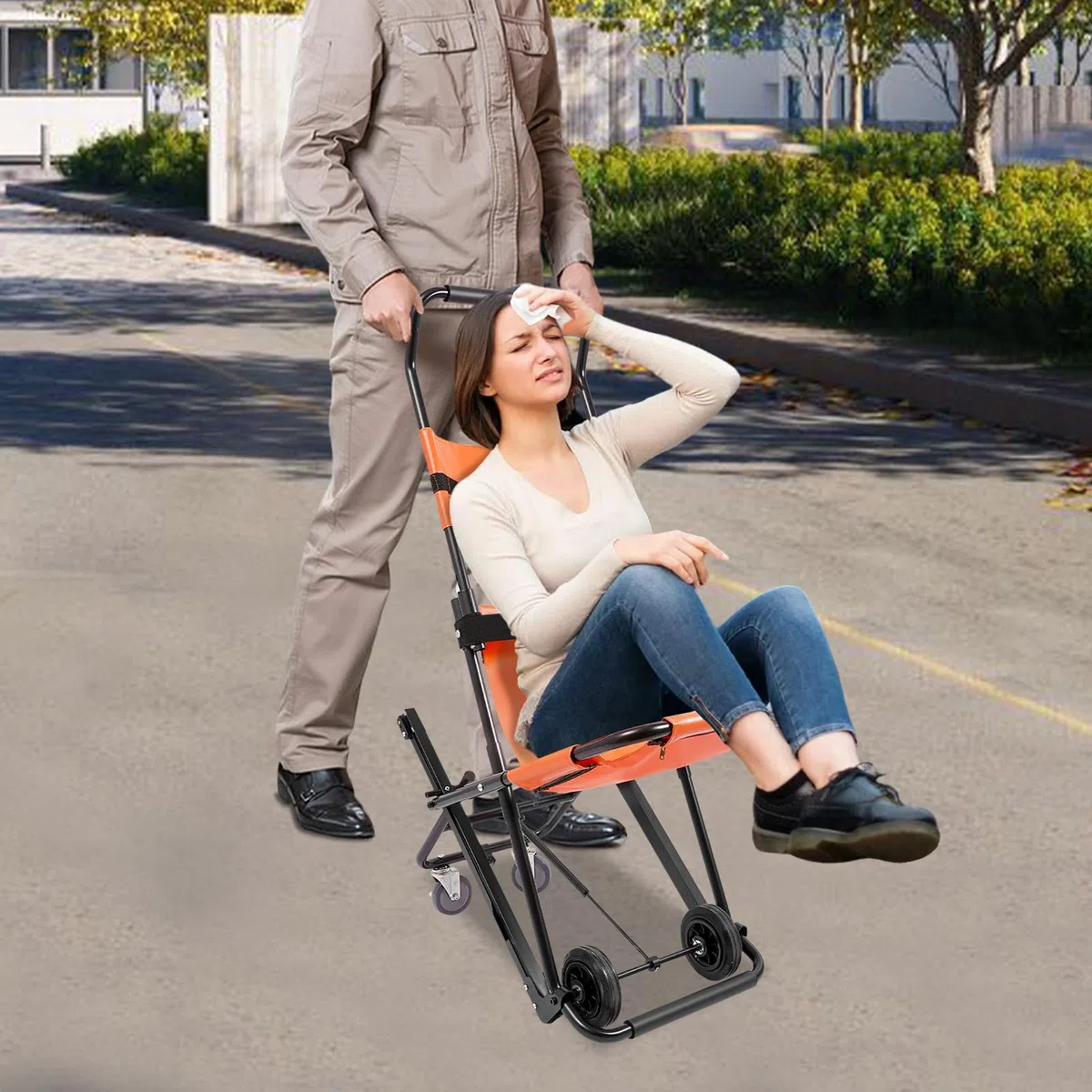 Monte-escalier portable, chaise d'escalier pour personnes âgées, avec ceintures de sécurité, chaise roulante de voyage réglable, transport manuel, chaise d'escalier pour adultes handicapés, personnes