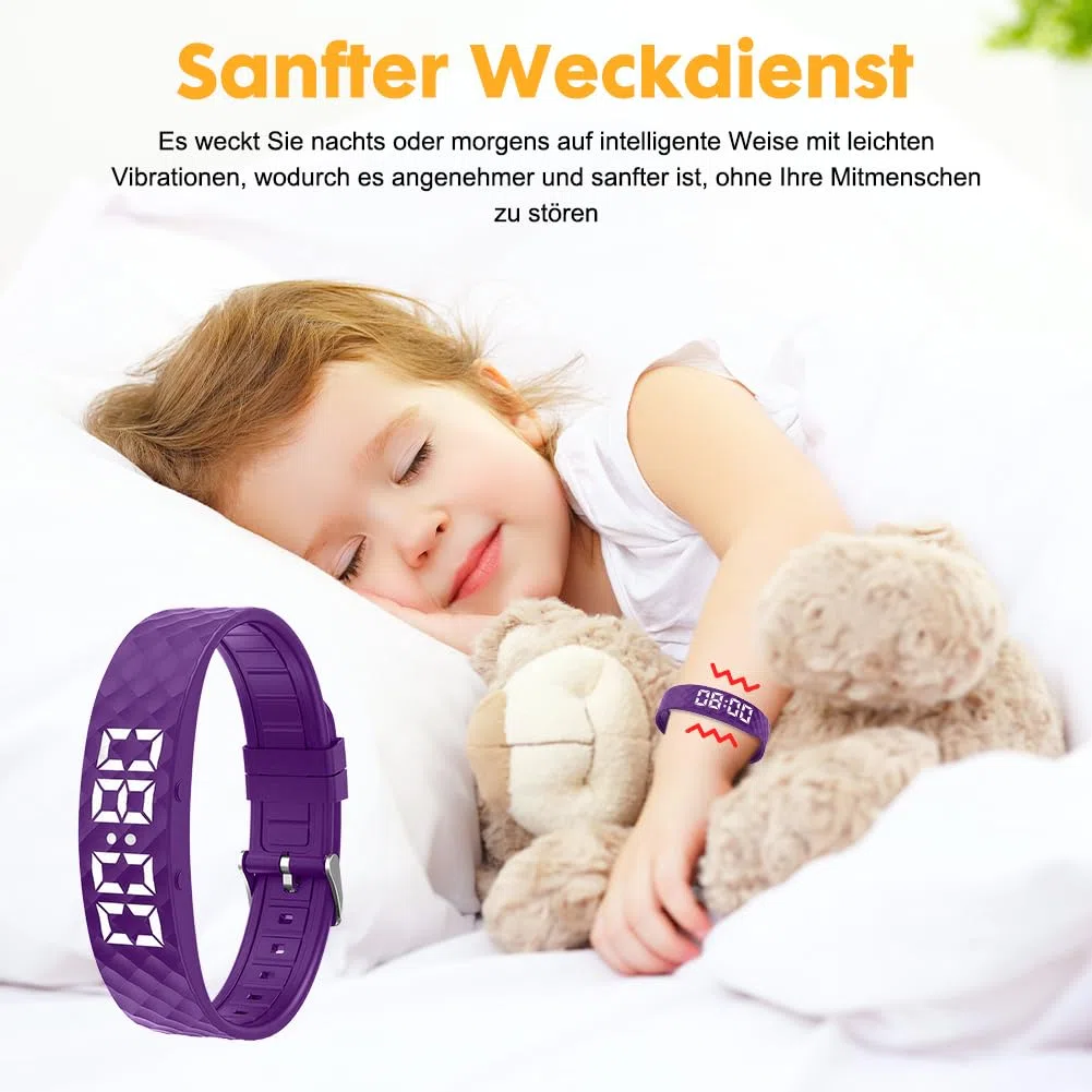 CEWROM Montre de rappel vibrante - Bracelet vibrant - Alarme vibrante silencieuse avec minuterie et 8 alarmes quotidiennes - Rappel de boisson pour personnes âgées - Réveil médicamenteux (violet)