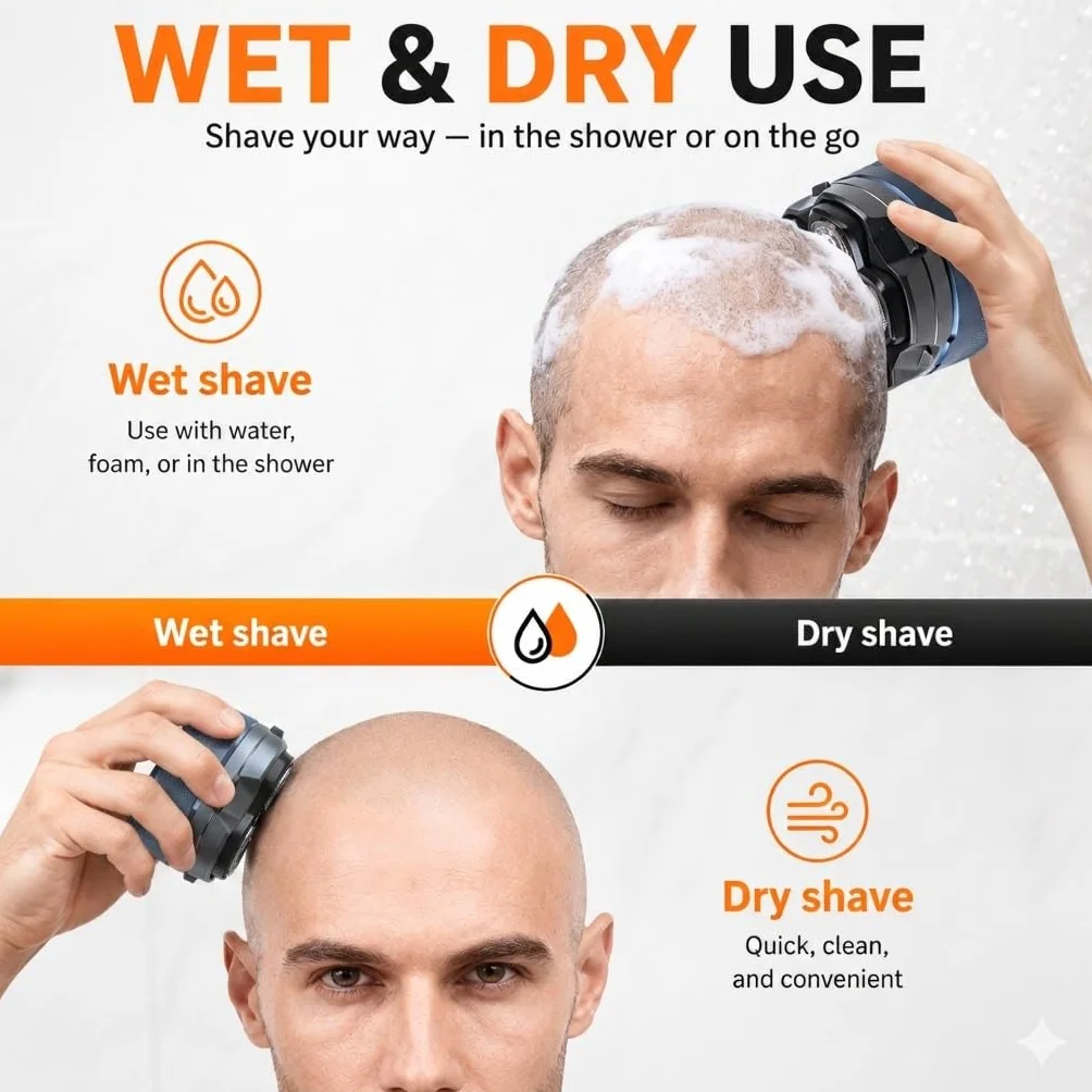 Tête de Rasoir de Rechange 6D pour Rasoirs Crâne Homme – Tête de Rasage Magnétique, Rasage à Sec & Humide, Compatible avec Kensen, JoyKoi, Kibiy (Jaune, Lot de 2)