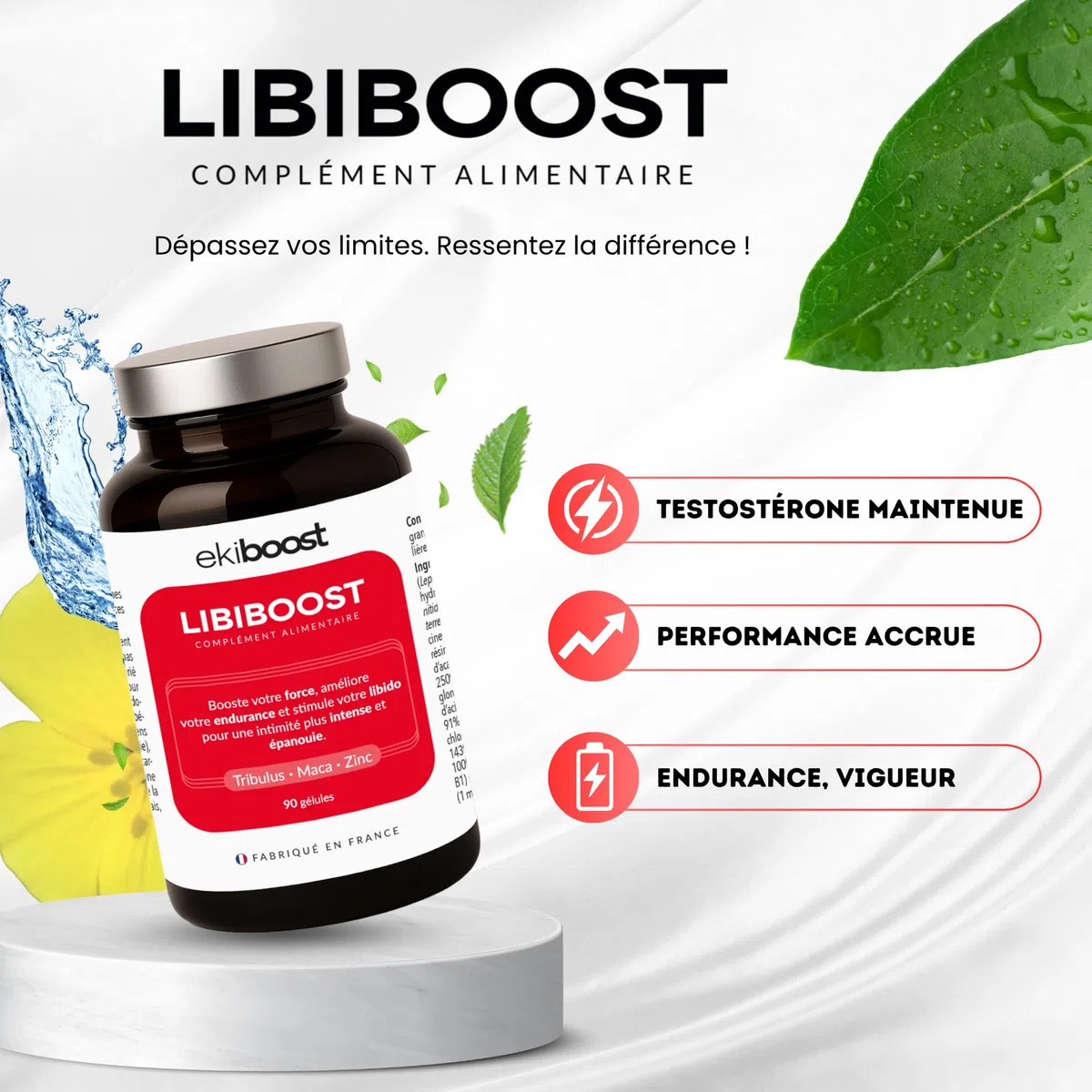 Performance Masculine | Testostérone Homme | Vigueur & Endurance | Booster Libido | Maca, Tribulus, Ashwagandha & Magnésium | LIBIBOOST | 90 Gélules | Complément Alimentaire Homme | Fabriqué en France