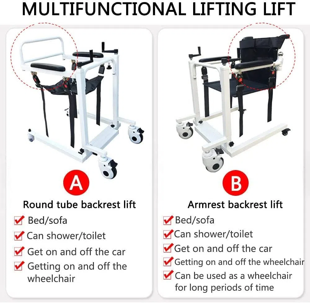 Fauteuil roulant élévateur de patient pour la maison Portable Ascenseur de voiture Chevet Commode Chaise de transport Réglable en hauteur et en largeur Ascenseur Chaise de douche pour handicapées