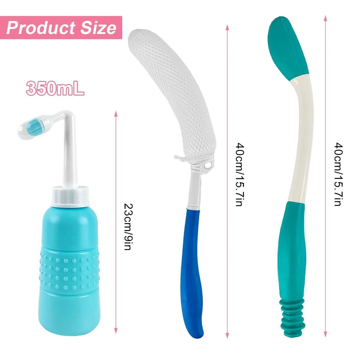 Kit D'aide à la Toilette, Lave Fesses WC, Avec Chasse D'eau, Aide à la Toilette pour Essuyer Les Fesses, Silice Essuie Fesse Aide Aux Toilettes Pince, Pince pour Ramasser Sans se Baisser