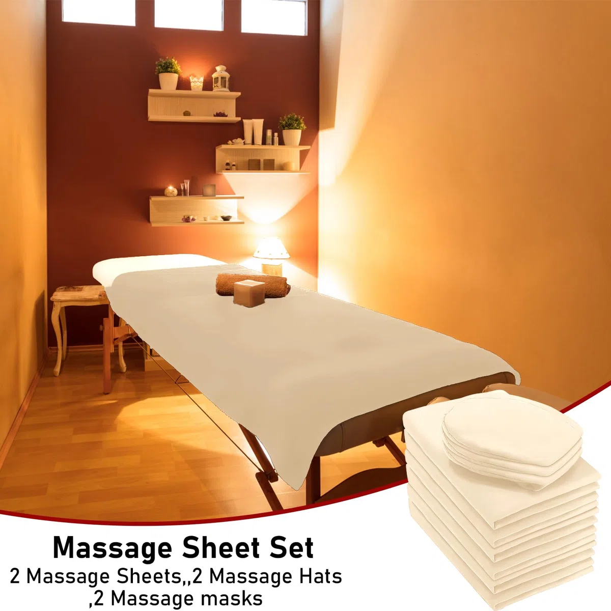 Lot de 2 draps de lit réutilisables en microfibre douce - Pour table de massage - Drap-housse et housse pour repose-visage - Pour salon de beauté, spa, cheveux - Beige