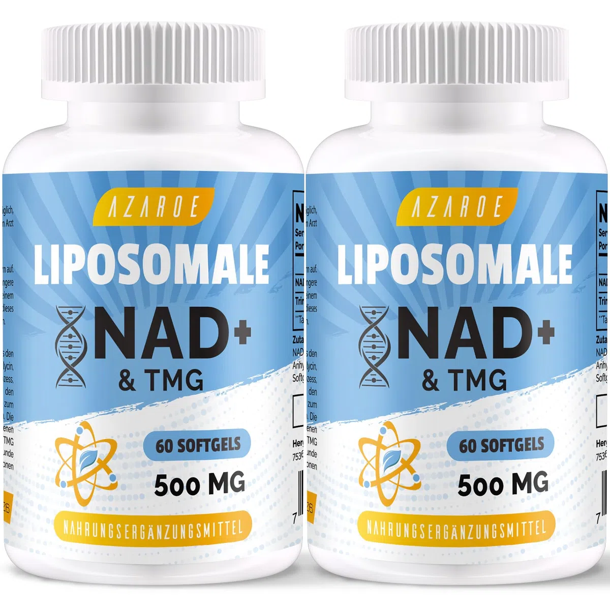 Liposomales NAD+ Gélules 500 mg avec TMG 250 mg, soutient l'énergie cellulaire, 60 gélules (60 Unité (Lot de 2))