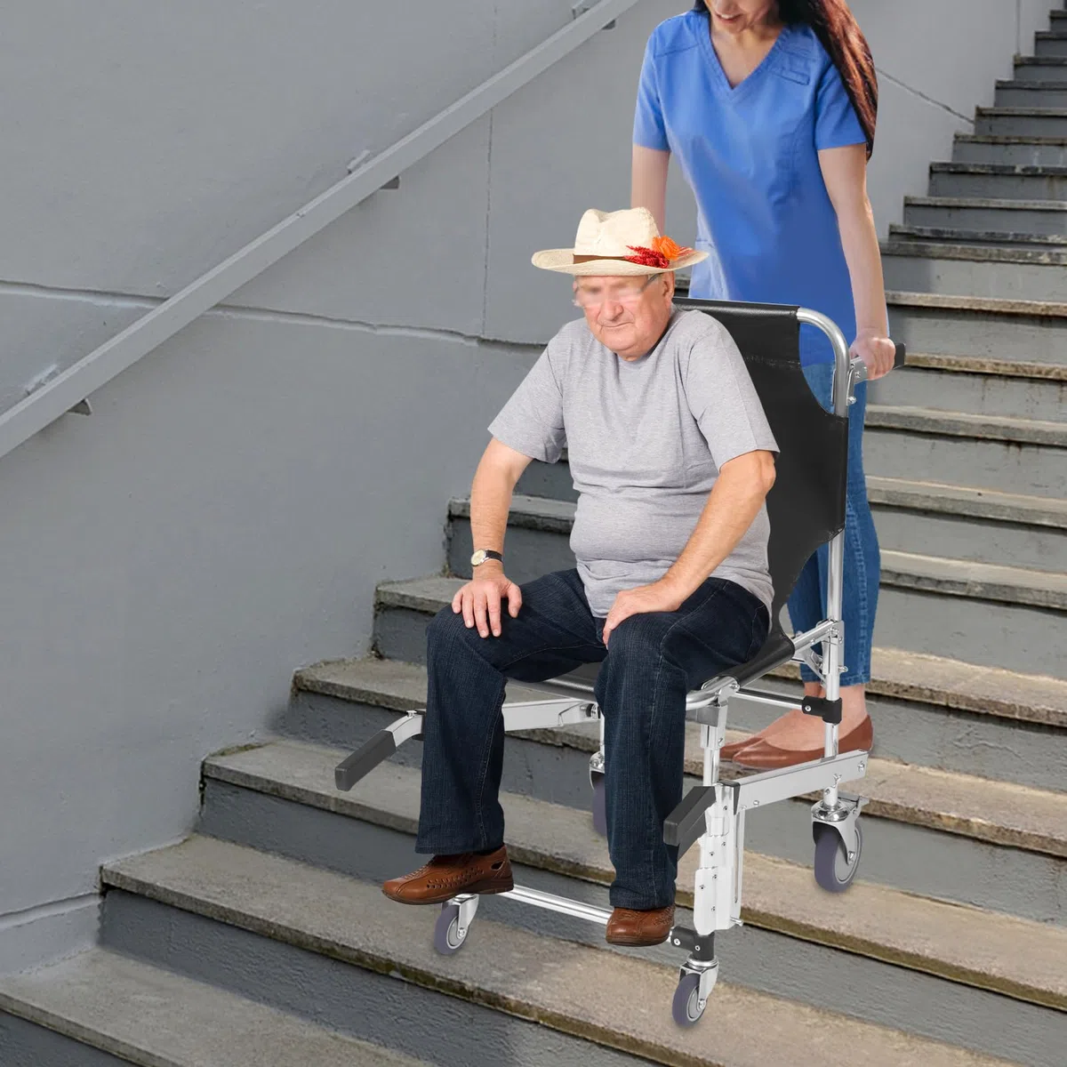 Chaise d'urgence pliable, monte-escalier, fauteuil roulant avec roues universelles, capacité de charge de 160 kg, pour sauvetage en cas d'urgence, noir