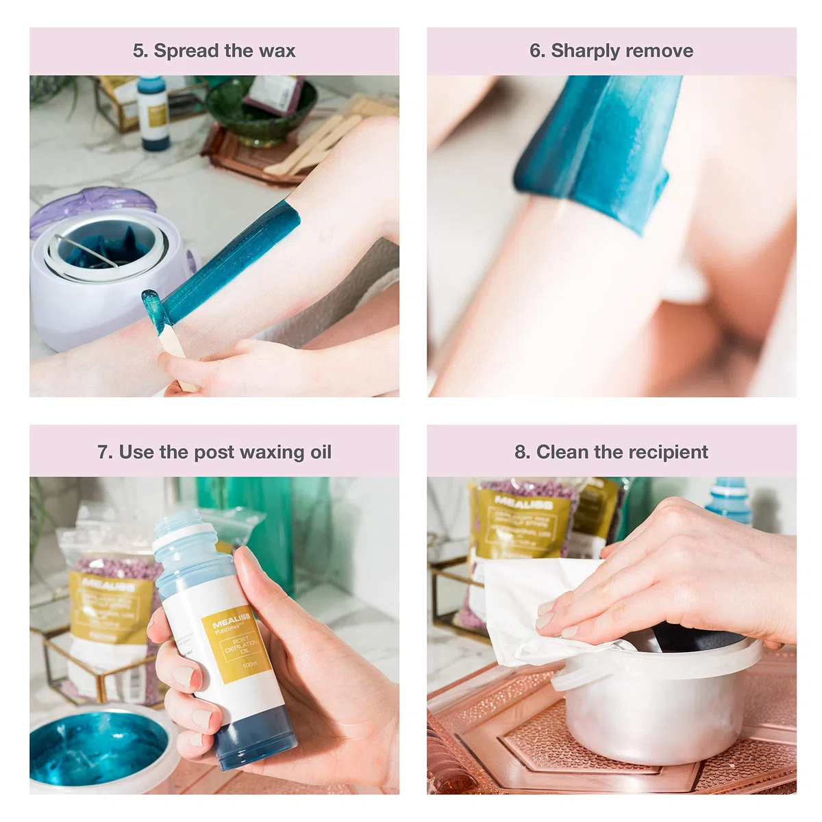 Kit Epilation Cire - Chauffe -Professionnelle - Perles de Cire 400g - Spatules - Huile Post Epilation - Epilation Maillot, Corps et Visage - Kit Complet - Mealiss 10 - Plastimea