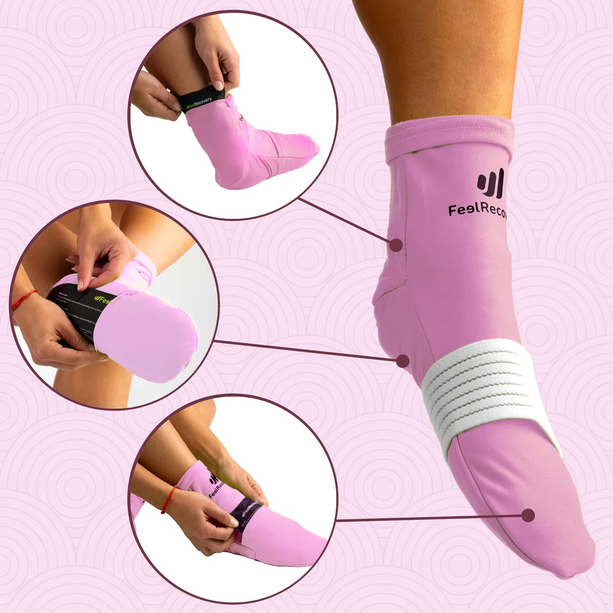 Chaussettes Rafraichissantes pour Pieds & Cheville - Chaussettes Gel Refrigerante pour Thérapie Chaud & Froid - Douleur au Pied, Neuropathie & Fasciite Plantaire (L/XL, Rose)
