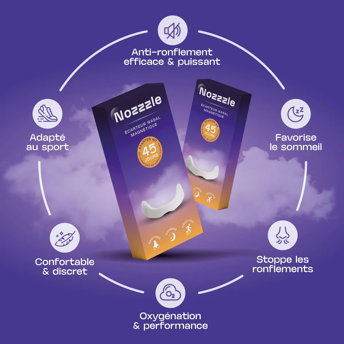Écarteur Nasal Magnétique Anti Ronflement & 90 Patchs - Bande avec Aimant Puissant pour Respiration Efficace par le Nez - Bandelettes Adhésives - Dilatateur pour Sommeil et Sport - Alternative Strips