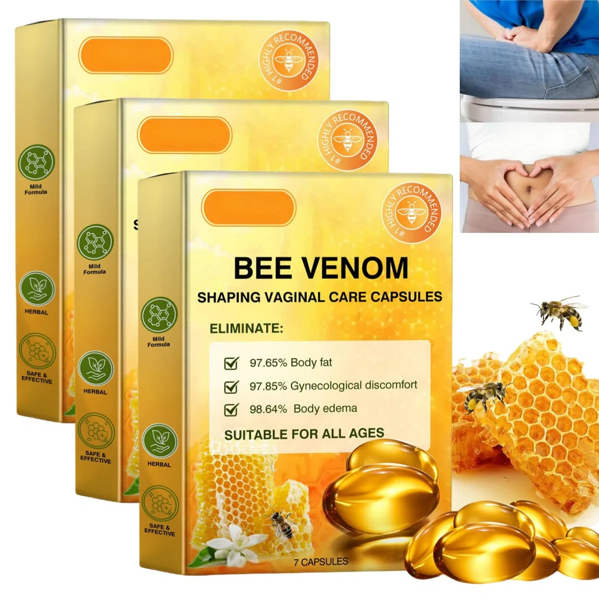 7 x 3 capsules de réparation de venin d'abeille, capsules de venin d'abeille, venin d'abeille femi/neuf capsules de réparation Ti/ghten, produits de raffermissement et de soin pour femme,