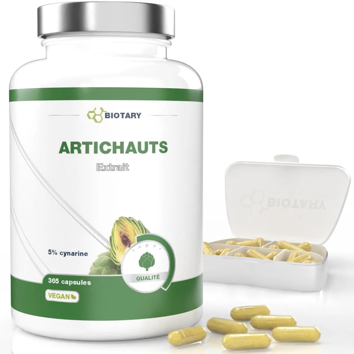 Extrait d’artichaut 365 gélules 2400 mg 30:1 120 mg cynarine 100% végan | Dose journalière équivalant à 72 000 mg d’artichaut avec pilulier inclus réserve de 3 mois qualité contrôlée