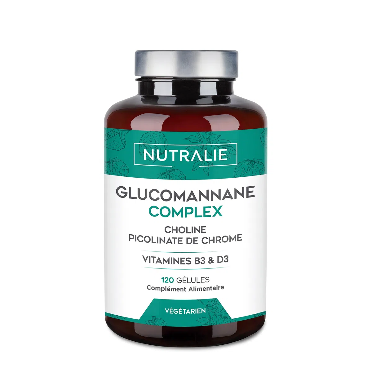 Konjac Glucomannane 3000mg Contribue à la Perte de Poids Dans Régime Hypocalorique - Bitartrate de Choline + Picolinate de Chrome Vitamines B3 D3-120 Gélules Végétales Glucomannan Complex Nutralie