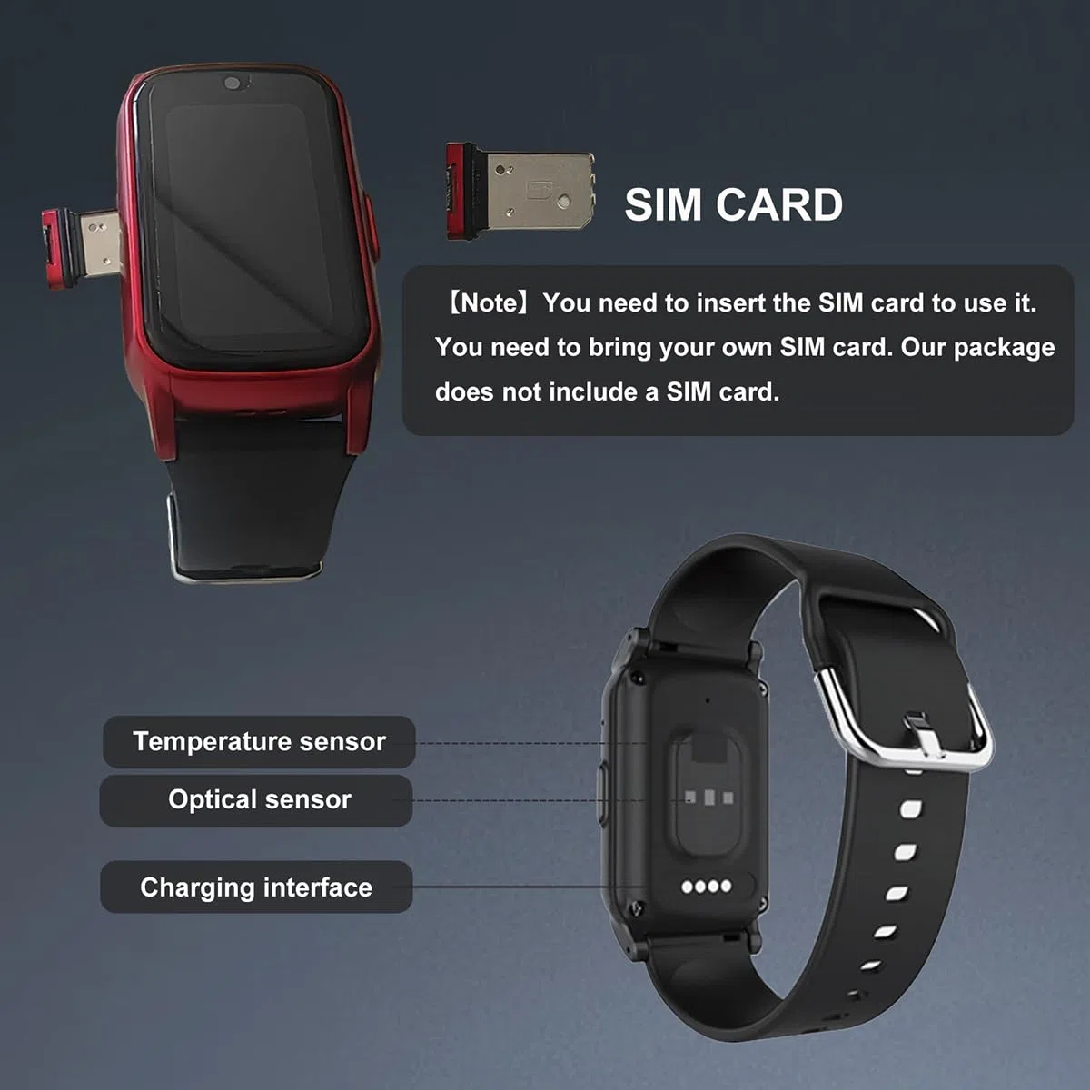 Montre Urgence Senior Montre 4G pour Seniors avec Détection De Chute Personne Âgée Bouton SOS Appels Vidéo HD Idéal pour Les Soins des Personnes ÂgéesRed,1.25 * 0.57 * 2.22inch