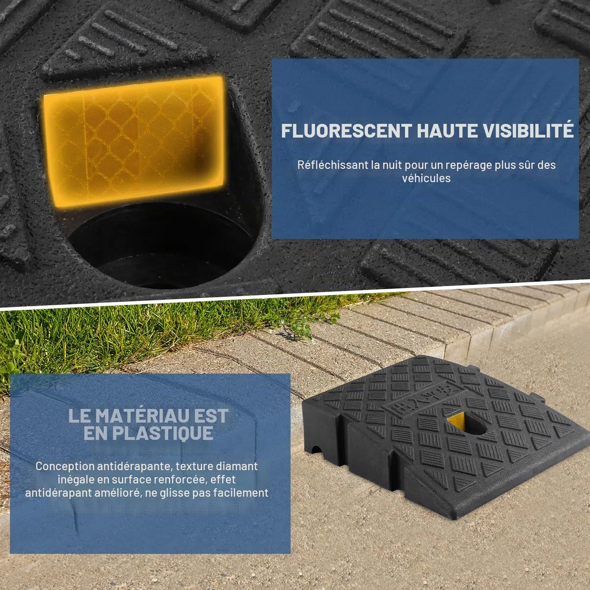 Rampe de Trottoir de 7 cm de Haut, Lot de 2, Rampe de Trottoir antidérapante pour fauteuils roulants, Scooters de mobilité et poussettes, Rampe de seuil en Plastique avec Bandes réfléchissantes