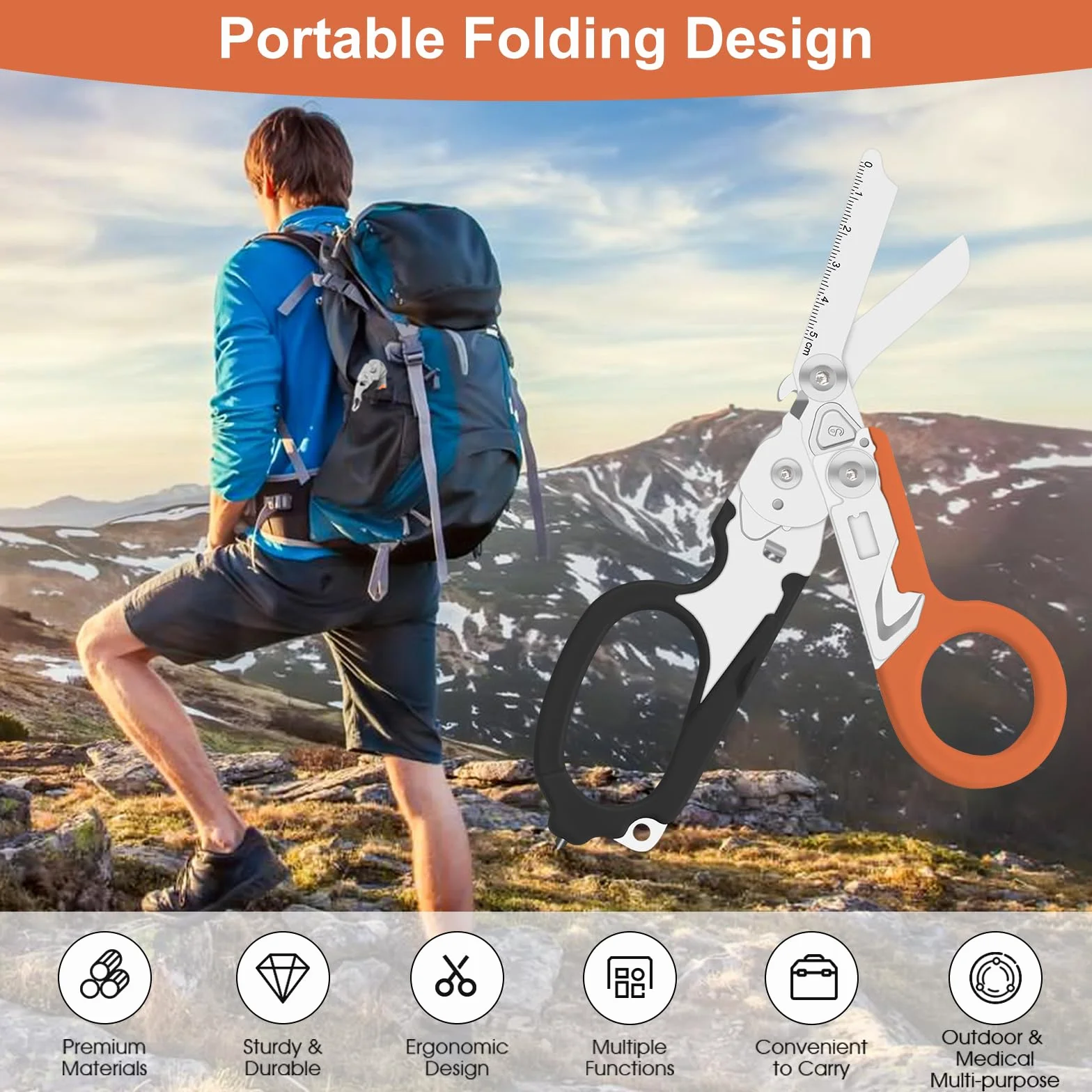 Ciseaux d'urgence, ciseaux de sauvetage multi-outils avec 6 fonctions pratiques, pince à ciseaux pliable avec étui, pince pliante tactique