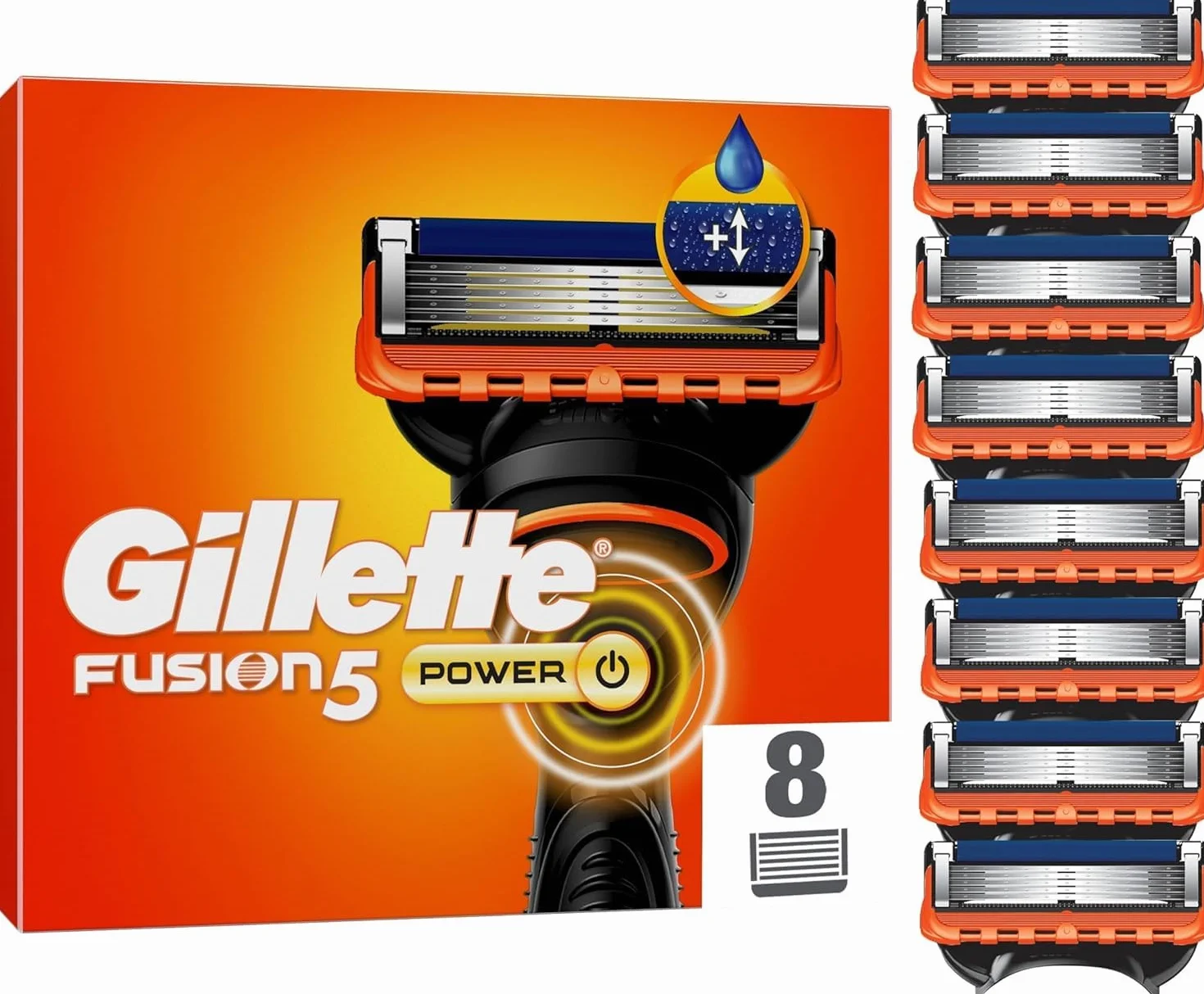 Gillette Fusion5 Power Lames de Rasoir, 8 Lames de Remplacement Originales pour Homme avec Bande Lubrifiante Plus Grande pour une Glisse et 5 Lames pour un Rasage Incroyablement Propre et Confortable