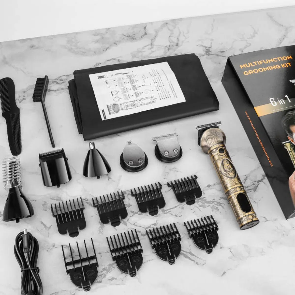 Tondeuse Barbe Homme Tondeuse Cheveux Professionnelle Avec Lame en T de Coupe de Cheveux Chauve 0 mm Rasoir électrique Tondeuse Corps de Précision pour Nez 6 en 1