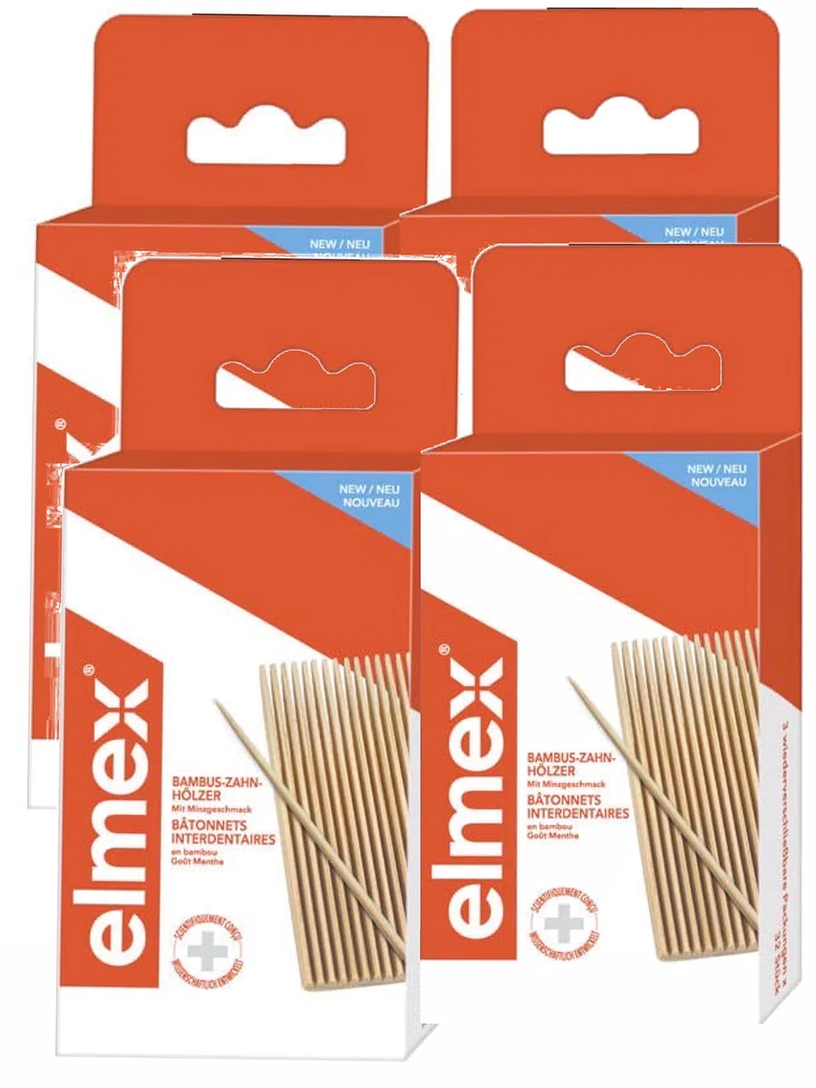 ELMEX Bâtonnets Interdentaires - Eliminer la plaque dentaire - Boite de 32 bâtonnets interdentaires bambou - Sachets refermables - Lot de 4 Boites de 32 bâtonnets (4)