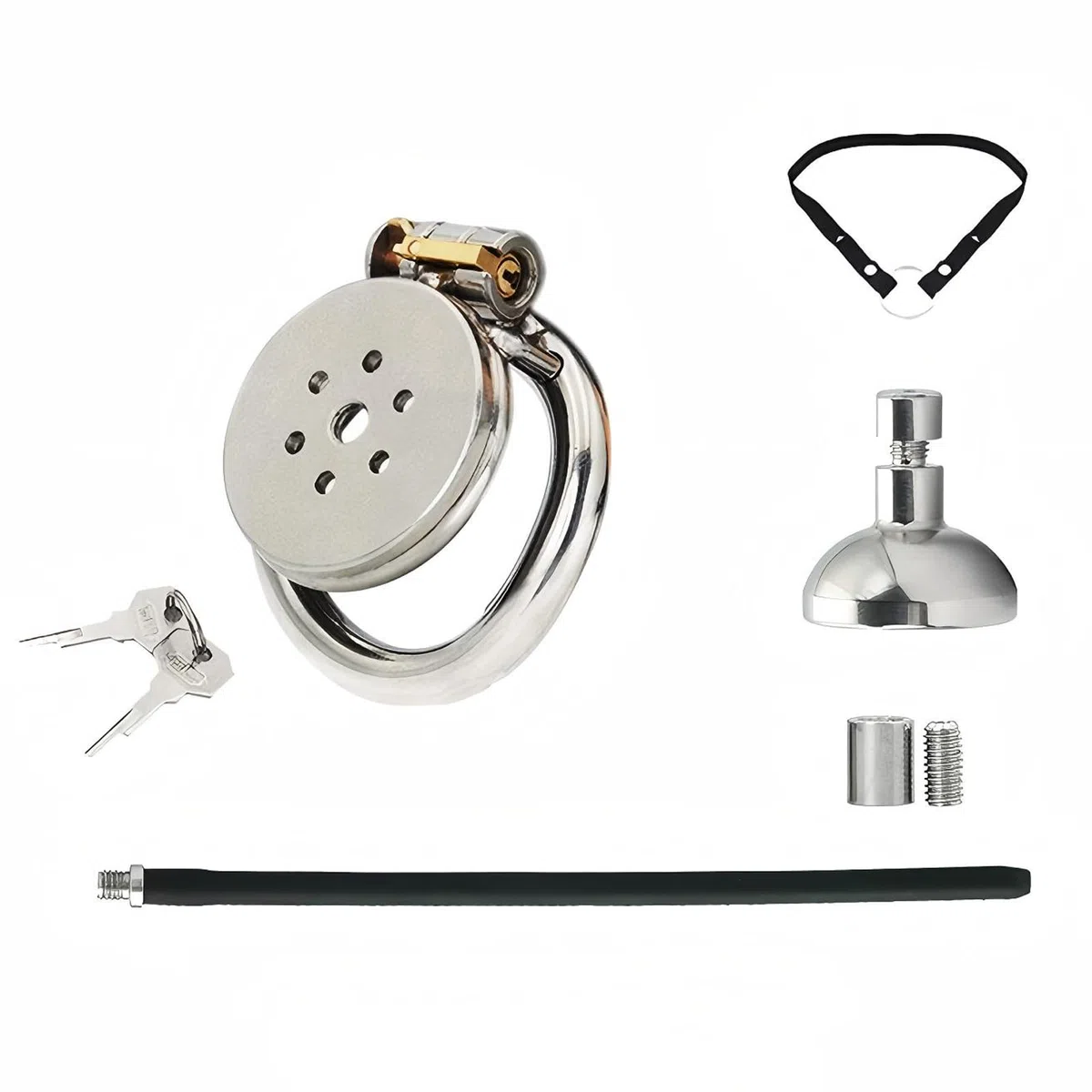 Cages de Chasteté du Pénis Inversé Cage Chastetée avec Cuvette Urinaire et Cathéter en Silicone Sex Toys Homme Chastity Cage en Métal avec Serrure et Ceinture pour Bondage le Pénis (C,50mm)