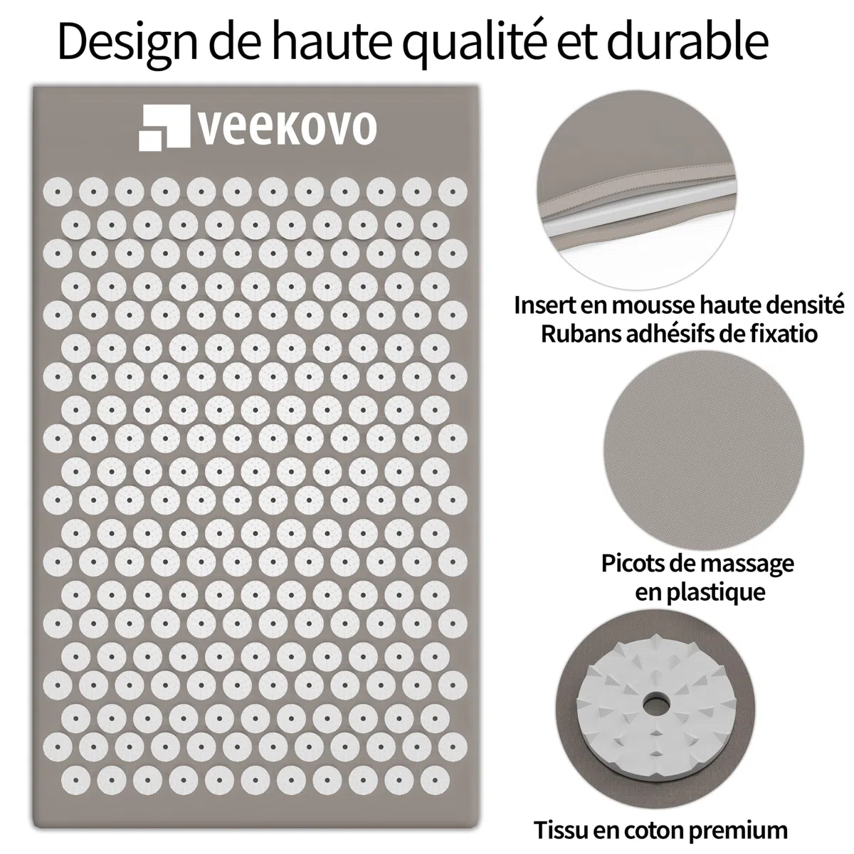 Kit d'acupression, Tapis d'Acupression + Coussin + Boule de Massage, Mal De Dos - Relaxation et Traitement de la Douleur, Soulage douleurs Dos et Cou (Gris)