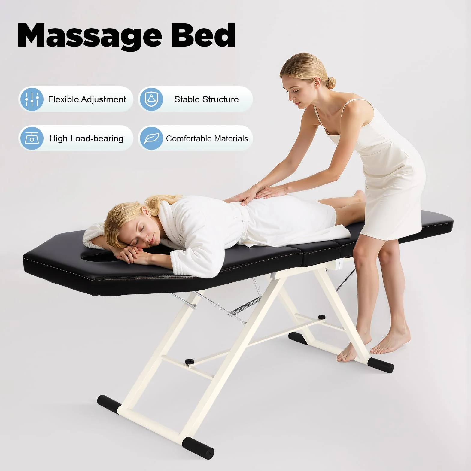 Lit cosmétique - Table de massage portable - Lit de salon de spa pliable avec 3 zones - Lit de massage mobile - Chaise de massage - Chaise de massage en PVC - Pour masseurs professionnels