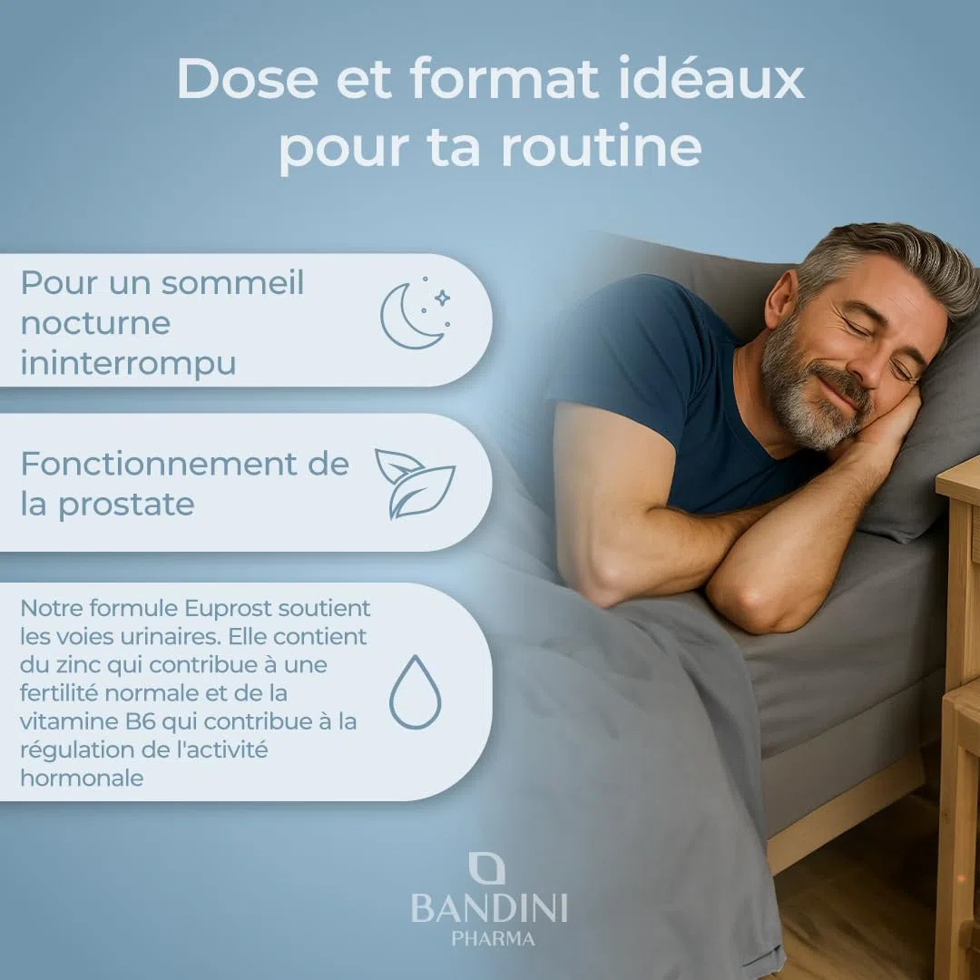 Bandini® Euprost Serenoa Repens 180 gélules | Palmier nain (Saw Palmetto), Graines de Courge, Ortie, Zinc, Vitamine D3 & B6 | Confort Urinaire hommes | Extrait 20:1 standardisé à 30% en acides gras