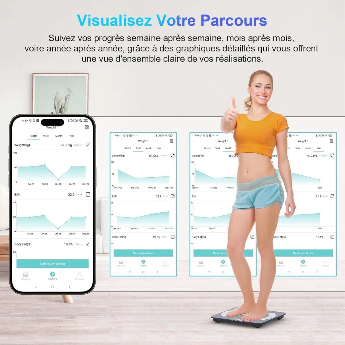 Healthkeep Pèse Personne Numériques, Balance Connectée Bluetooth Impédancemètre avec 13 Données Corporelles (BMI/Graisse Corporelle/Masse Osseuse/BMR/Muscle/Eau) pour APP Max 180kg