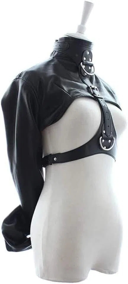 Sexy Femmes PU Cuir Camisole de Force Strict Kinky Fantaisie Droite Veste Fantaisie Costume
