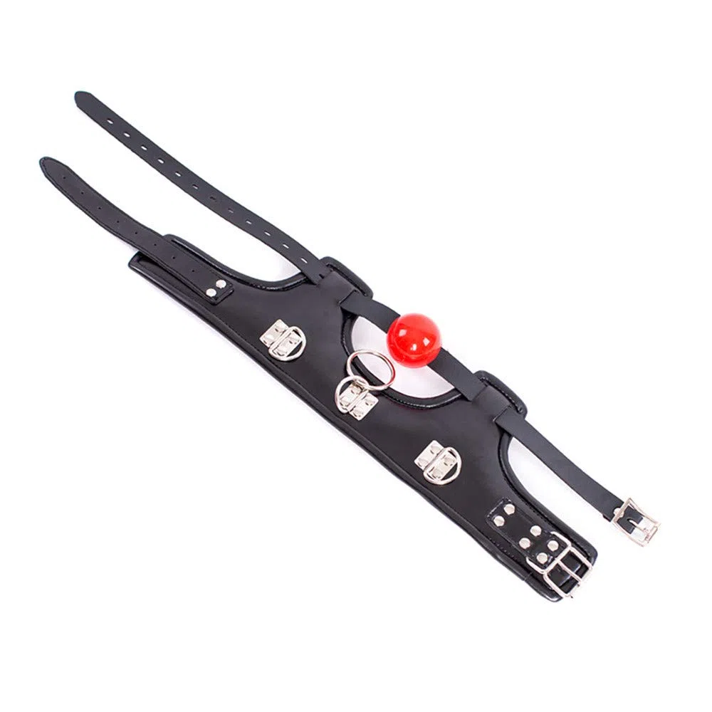 MFMYEE Harnais de bondage avec bâillon à billes en silicone Fetish SM collier en cuir de bondage professionnel corset de cou rembourré