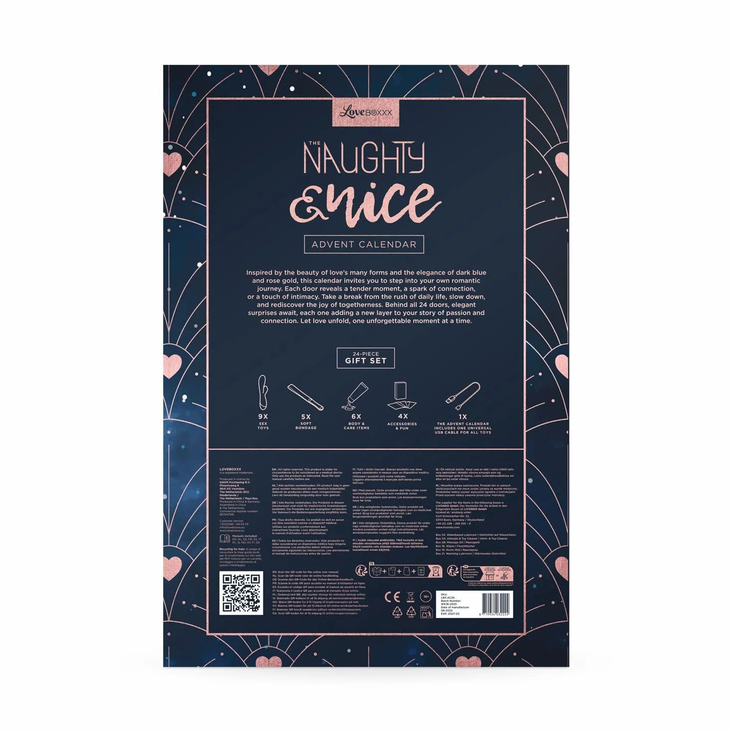 Adam et Eve Naughty & Nice Calendrier de l'Avent érotique pour adulte avec 24 jouets sexuels et accessoires, un nouveau cadeau chaque jour (2025)