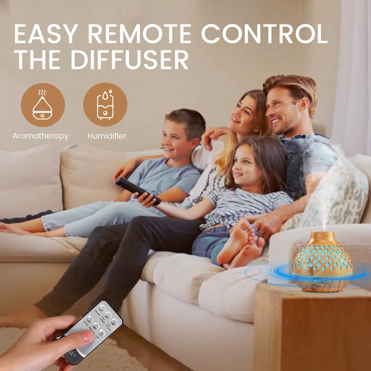 AESHORY Diffuseur d'huiles Essentielles 550ML, Diffuseur de Parfum avec 12x5ML Huiles Essentielles, Humidificateur Ultrasonique avec 7 Couleurs Lumières LED, Arrêt Automatique, pour Maison, Yoga, Spa