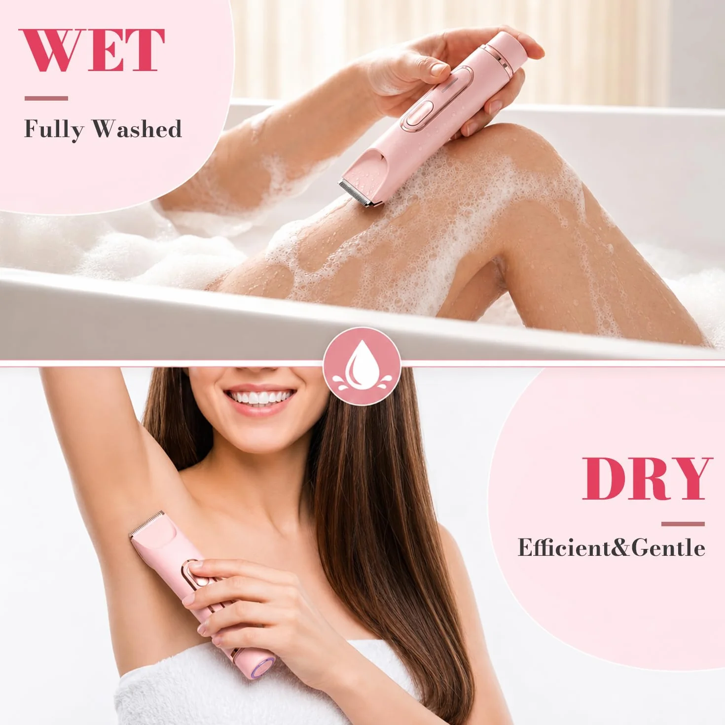 JTF Rasoir Electrique Femme 4 en 1,Double Tête Epilateur Bikini pour Femme,Tondeuse Femme pour Zone Intime Visage Sourcil Nez Aisselles & Corps – Rechargeable, IPX7 Étanche (Rose)