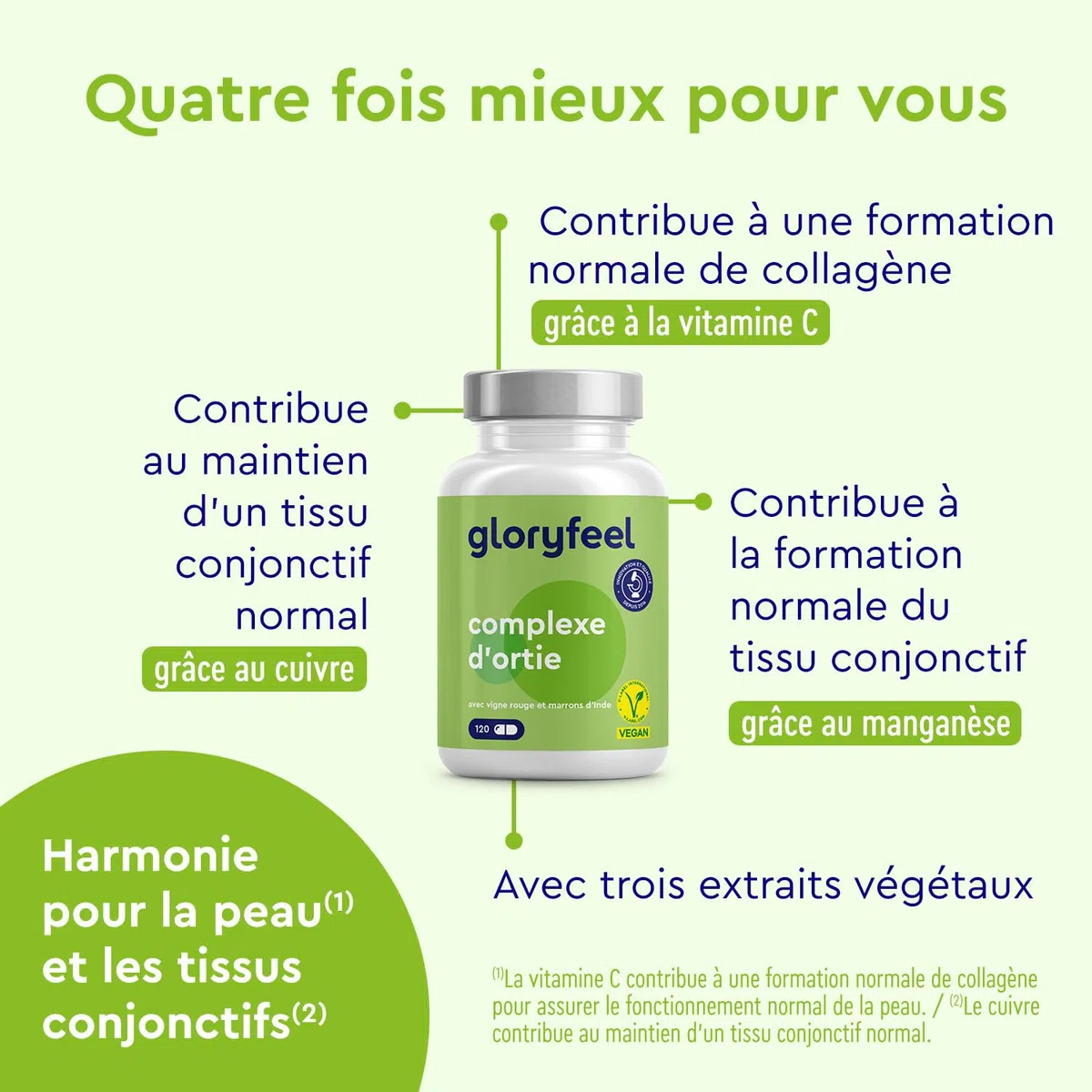 Extrait d'Ortie - Avec Extrait de Marron d'Inde + feuilles de vigne rouge - 120 Capsules - Complexe de Feuilles d'Ortie + Vitamine C, Manganèse & Cuivre - Hautement Dosé, 100% Vegan & Sans Additifs