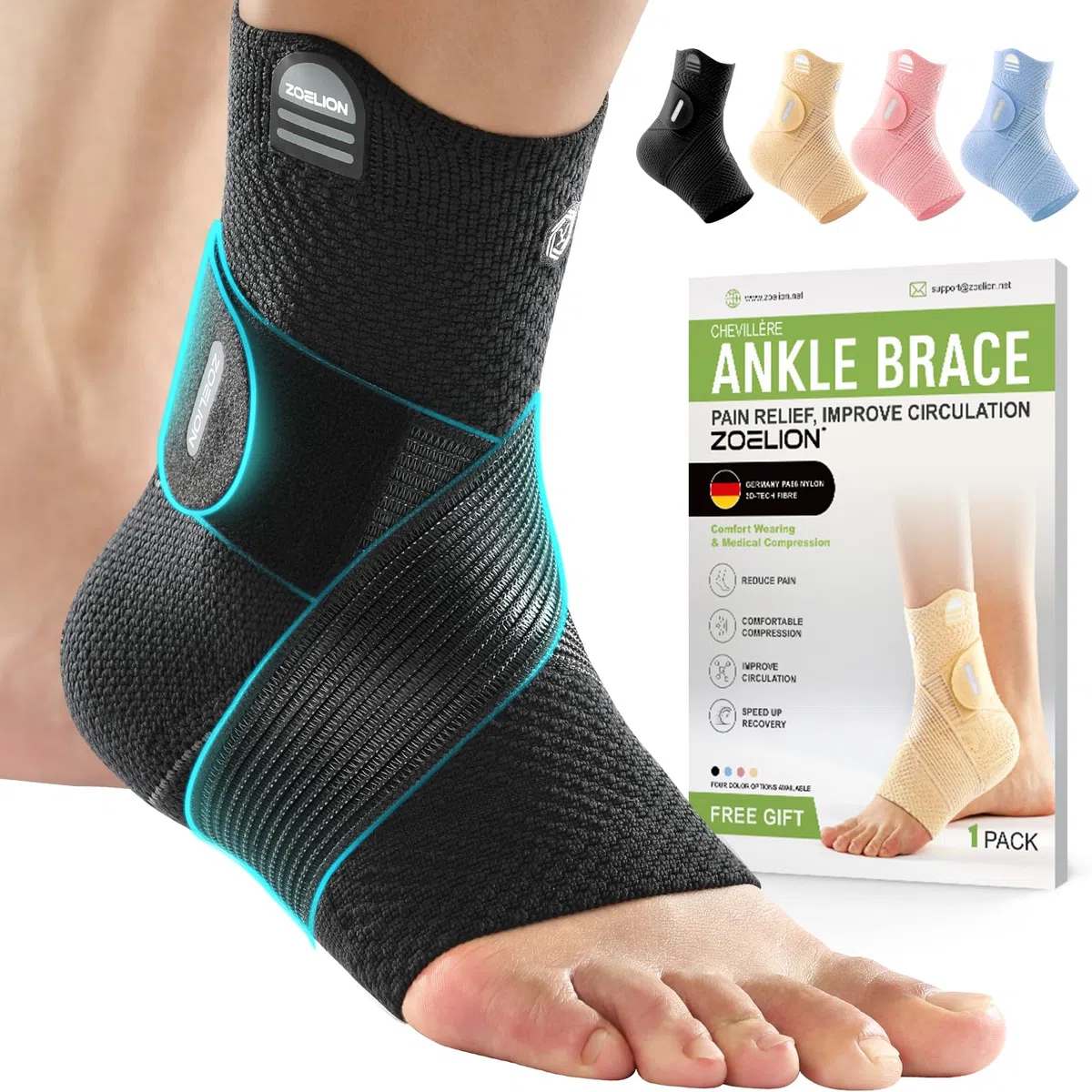 ZOELION Chevillère de Maintien Sport, Attelle Cheville à Compression Médicale avec Sangle X Réglable, pour Entorse, Fasciite Plantaire, Tendon d’Achille, Douleur, Gonflement, Homme Femme, M