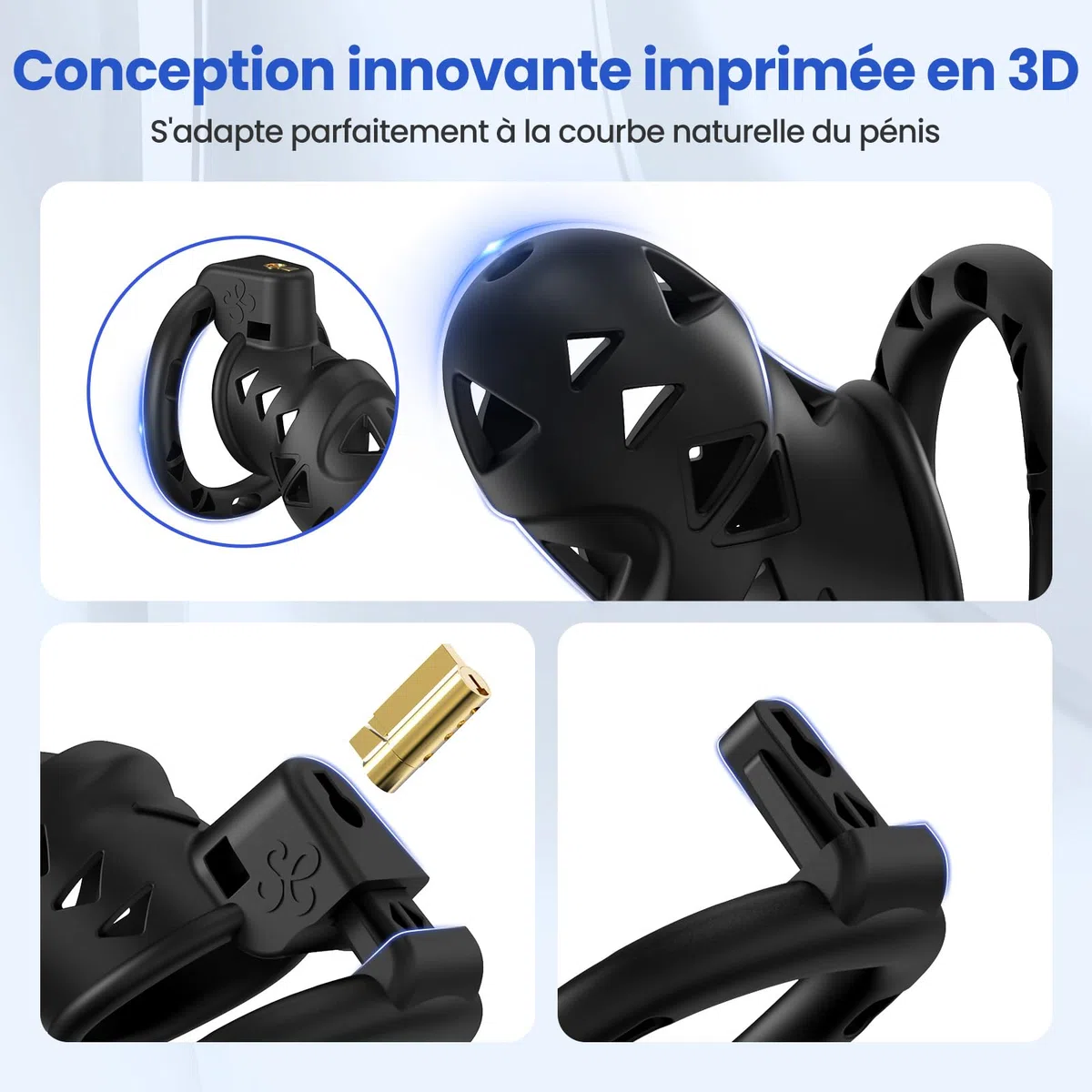 Sex Toýs Homme Couple Cage de Chasteté Pénis avec Chastity Cage Plug,Harnais Réglable et Ceinture de Chasteté avec Anneaux de 3 Tailles avec Accessoires de bondage BDSM