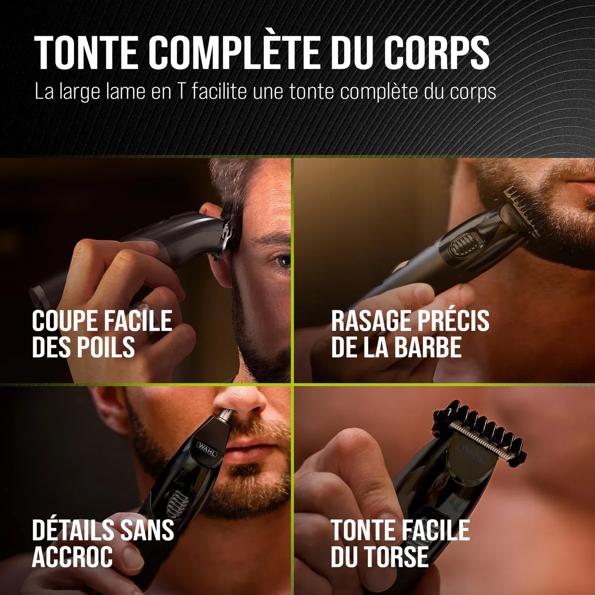 WAHL All in One Trimmer, cheveux, barbe, oreilles, nez et corps, batterie lithium puissante, têtes lavables et large tête en T, longueur de coupe de 0,5 mm à 25 mm, 210 minutes d'autonomie