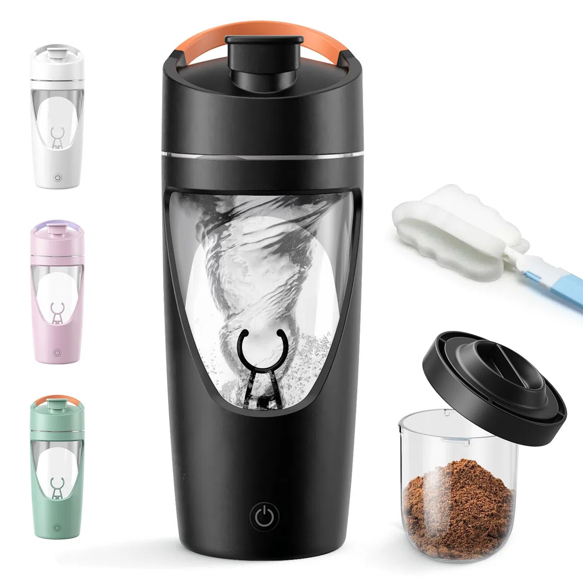 Shaker electrique, 700ml shaker électrique avec compartiment à poudre, shaker proteine rechargeable USB C, sans BPA (noir)