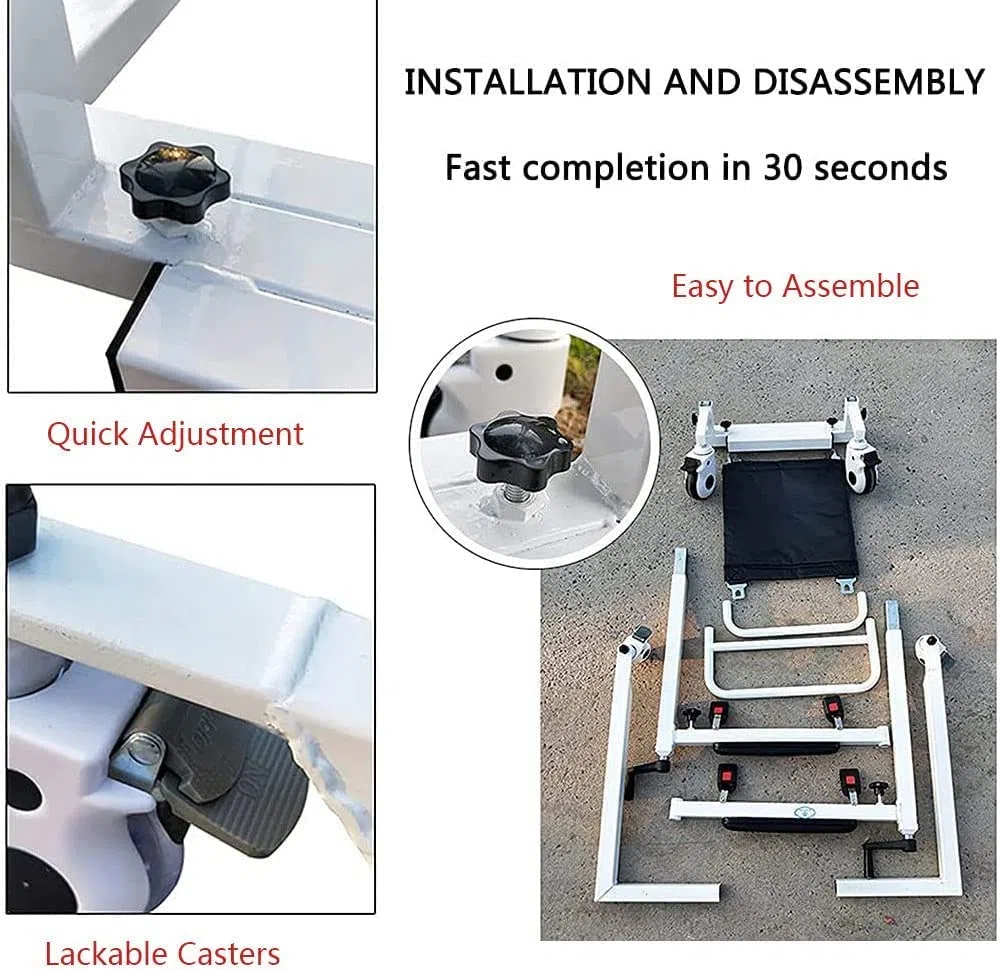 Fauteuil roulant élévateur de patient pour la maison Portable Ascenseur de voiture Chevet Commode Chaise de transport Réglable en hauteur et en largeur Ascenseur Chaise de douche pour handicapées