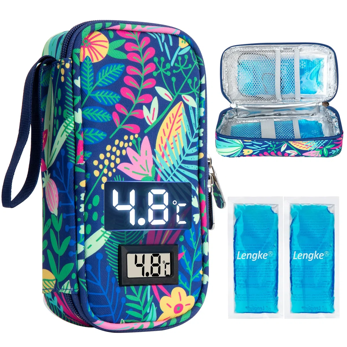 SUNMON Pochette Isotherme Insuline, Pochette Isotherme Medicament avec Affichage de Température, Glacière Insuline avec 2 Sac de Glace Certifiés TSA, Etui pour Stylo à Insuline pour Voyage