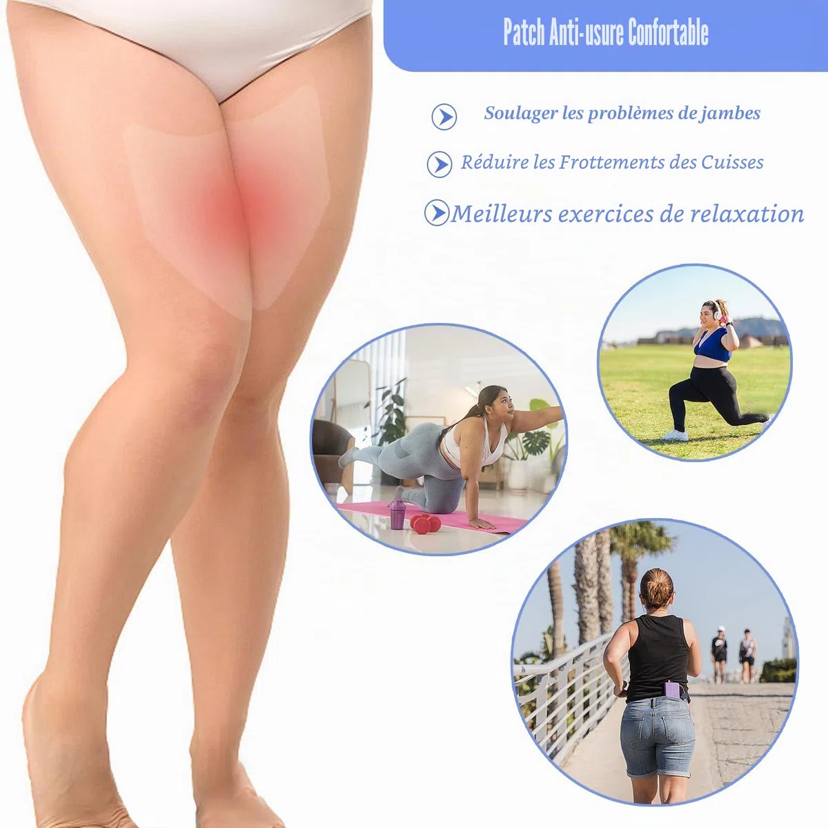 Lot de 10 autocollants anti-frottement pour l'intérieur de la cuisse, coussinets anti-friction, bandes invisibles de cuisse, patchs de protection transparents pour la peau