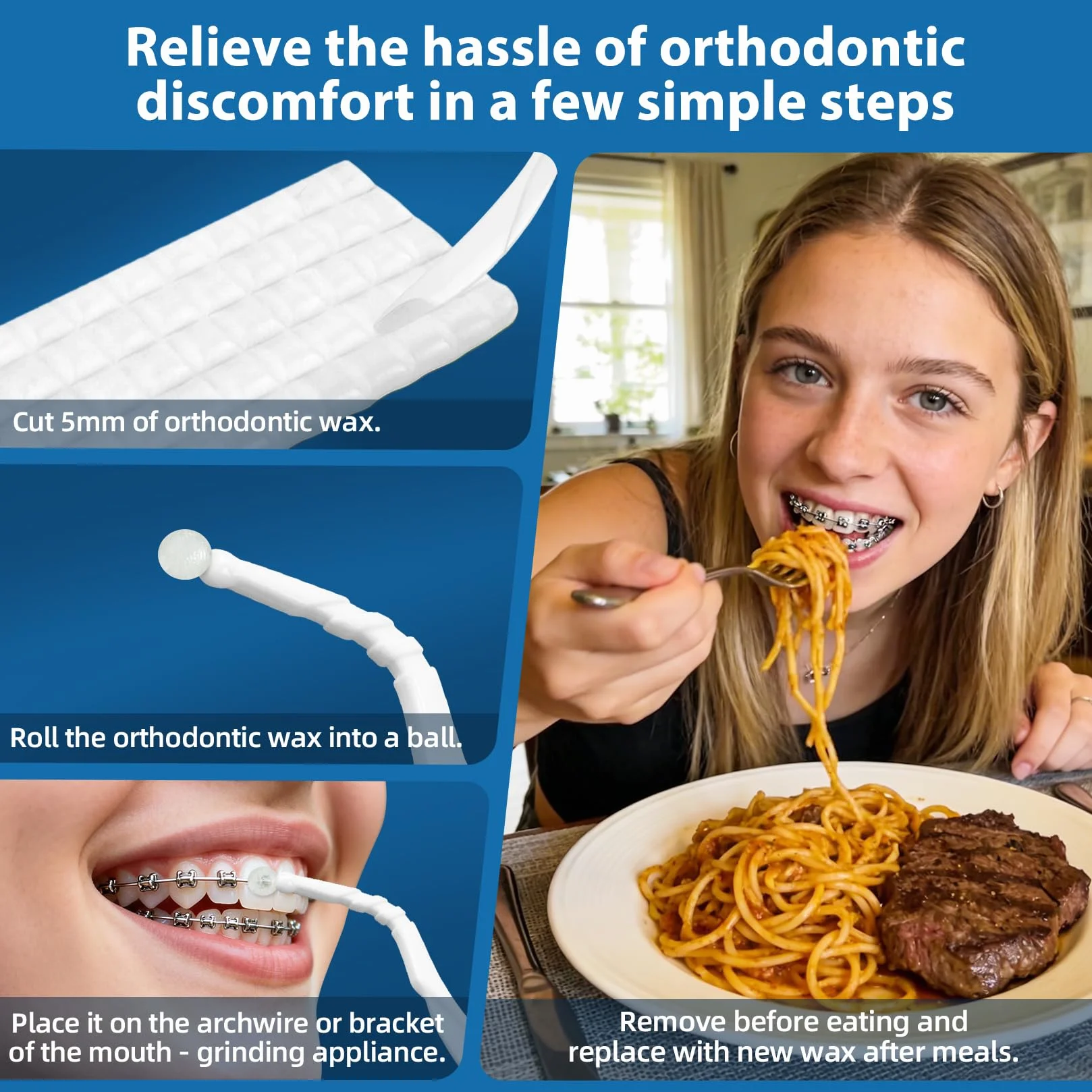 Lot de 10 boîtes de cire orthodontique pour appareils dentaires - 500 perles de cire dentaire prédécoupées - Sans danger pour les enfants et les adultes - Goût doux de menthe