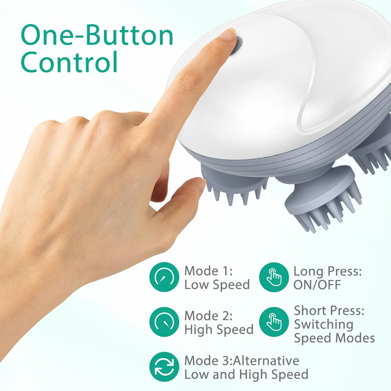 ORIA Masseur Électrique pour Tête et Cuir Chevelu, 3 Modes de Pétrissage, IPX6 Imperméable, Sans Fil avec 96 Contacts en Silicone, Massage Relaxant Rechargeable pour Chiens et Chats - Blanc