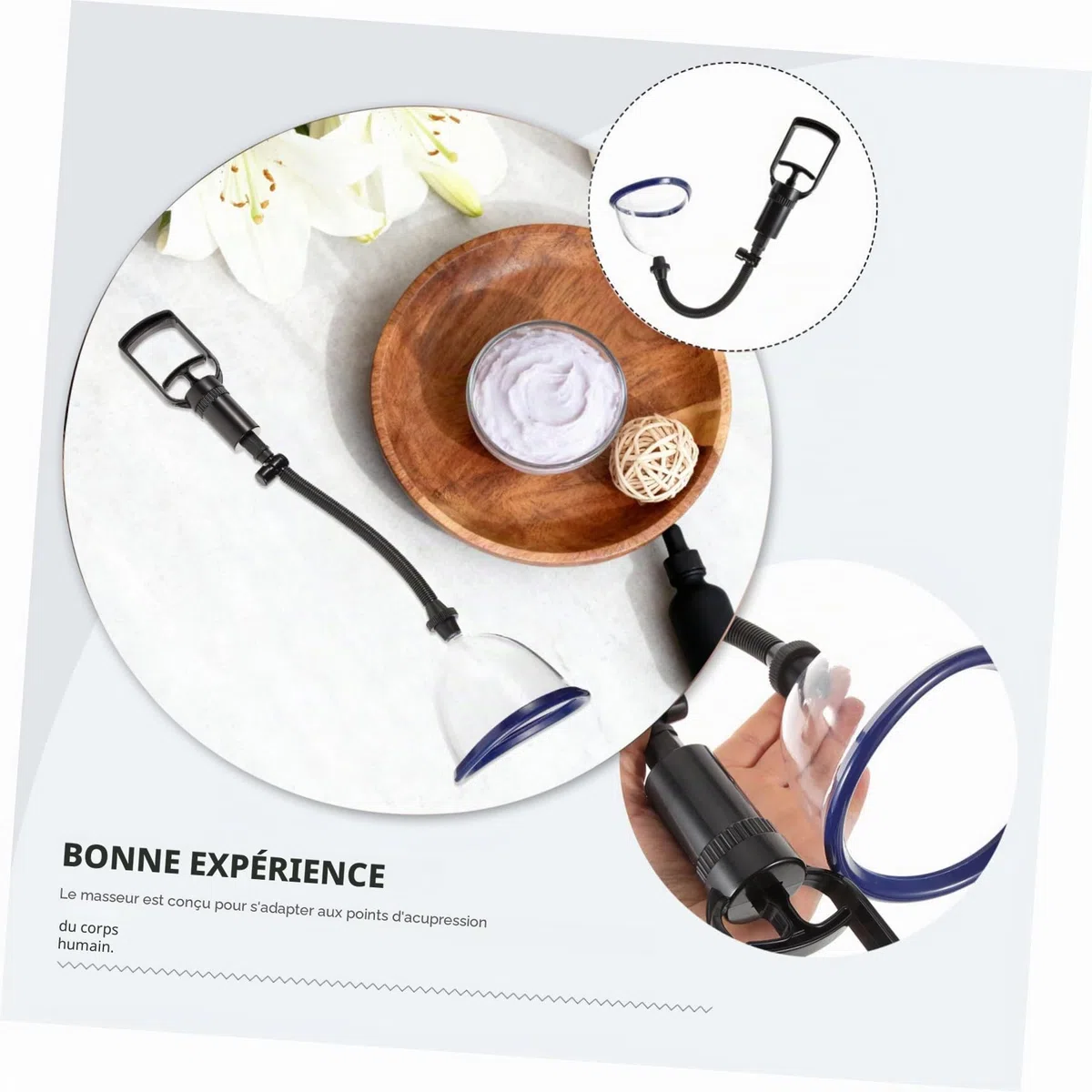 Tube et Caoutchouc Salon Plastique Poignée pour Manuels Appareil Massage Poitrine Home Spa