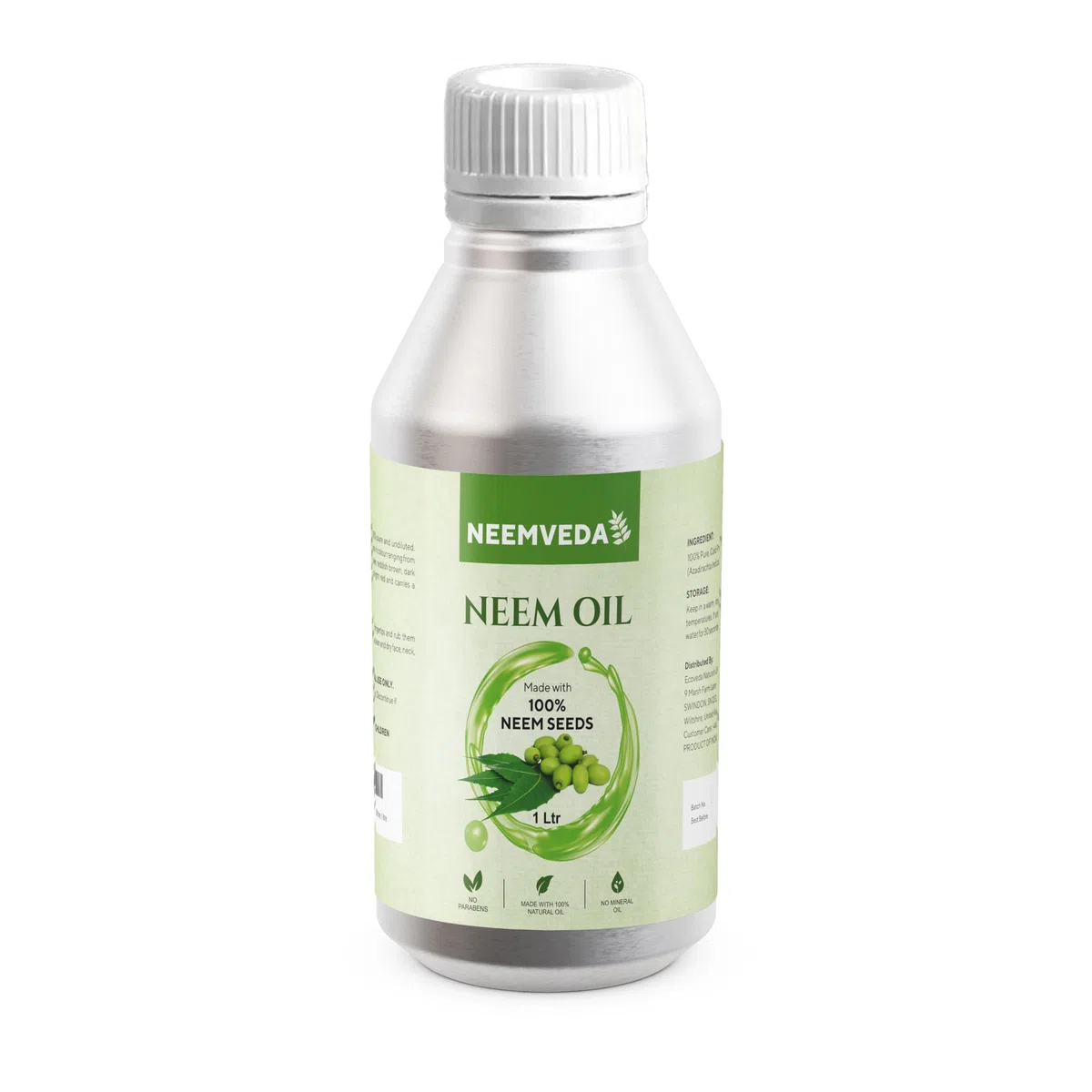 Huile vierge de neem 1 litre (1000 ml) pressée à froid, pure, naturelle, non raffinée, végétalienne, pour cheveux, peau, ongles, cuir chevelu, corps, huile multi-usage pour jardin, plantes