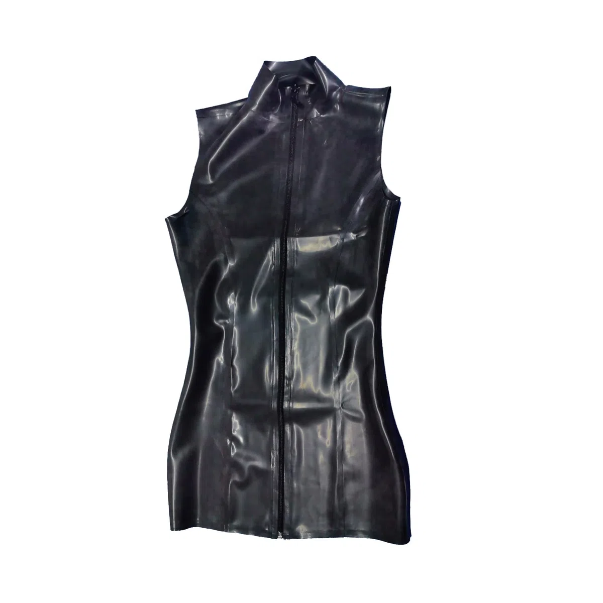 Robe en Latex Femme,Jupe en Latex sans Manches à col Haut avec Fermeture éclair Devant,Mini Robe Moulante Caoutchouc