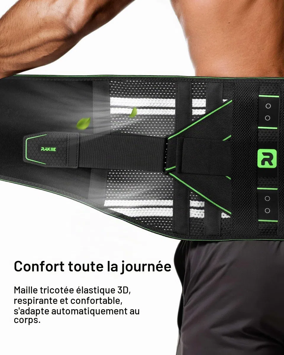 Rakiie Ceinture Lombaire pour Soulager les Douleurs Lombaires, Soutien Lombaire 8X Puissant avec Coussinet 3D, Ceinture de Soutien Dorsal pour Hommes et Femmes (M)