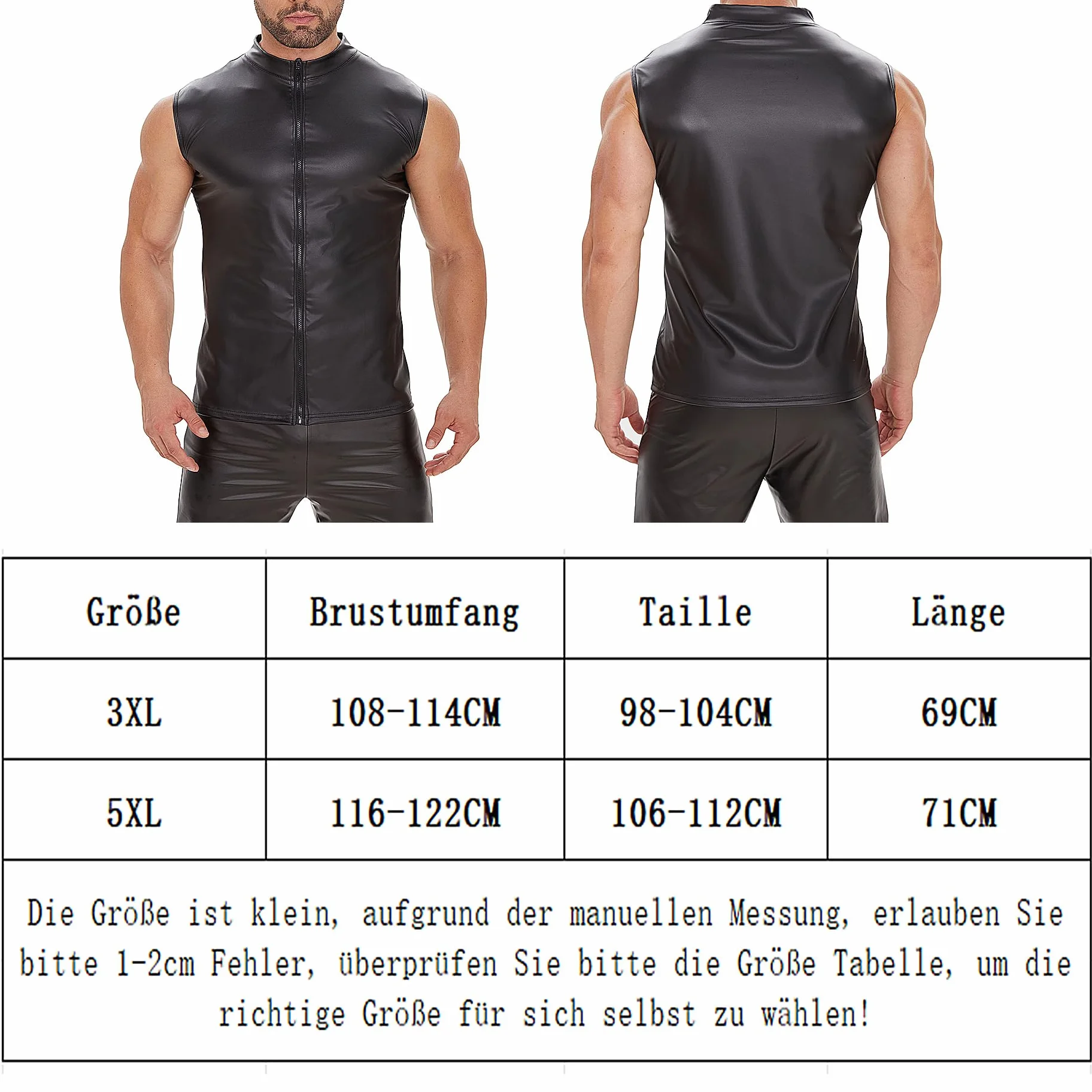 T-shirts en latex pour homme - Similaire au latex - T-shirt pour homme - Noir - Sexy - En cuir mat - Sans manches - Effet mouillé - En cuir verni - Pour homme