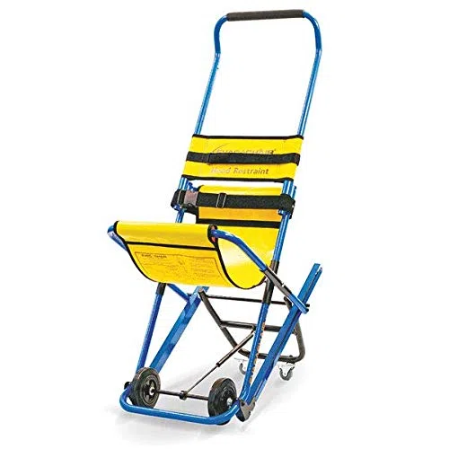 Evac+Chair Chaise d'évacuation MK4 avec housse de protection, cintre de suspension et panneau de signalisation.