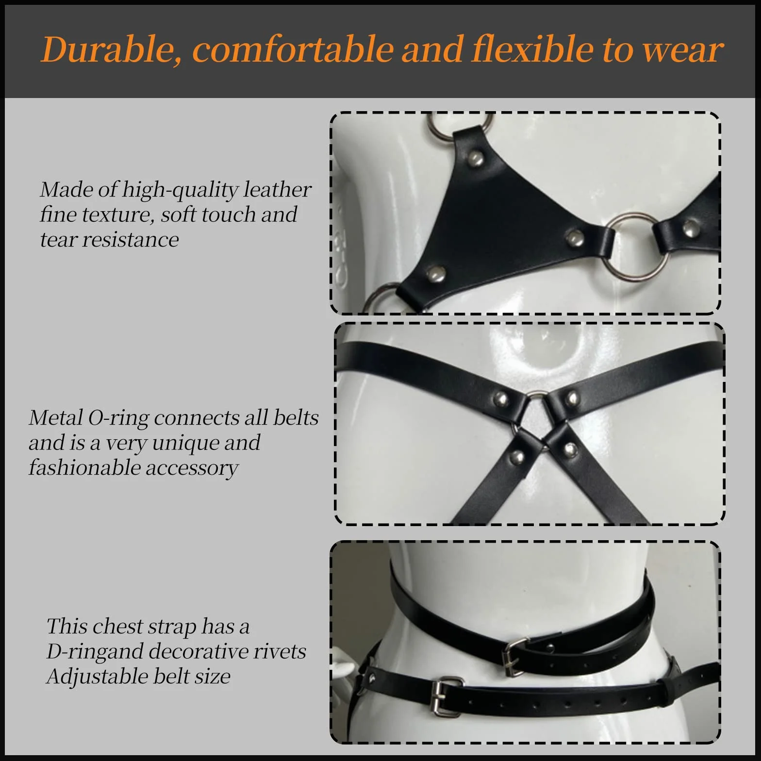Femmes Punk Cuir Soutien-Gorge Harnais Harness Corps Cupless Bretelles Lingerie(A)