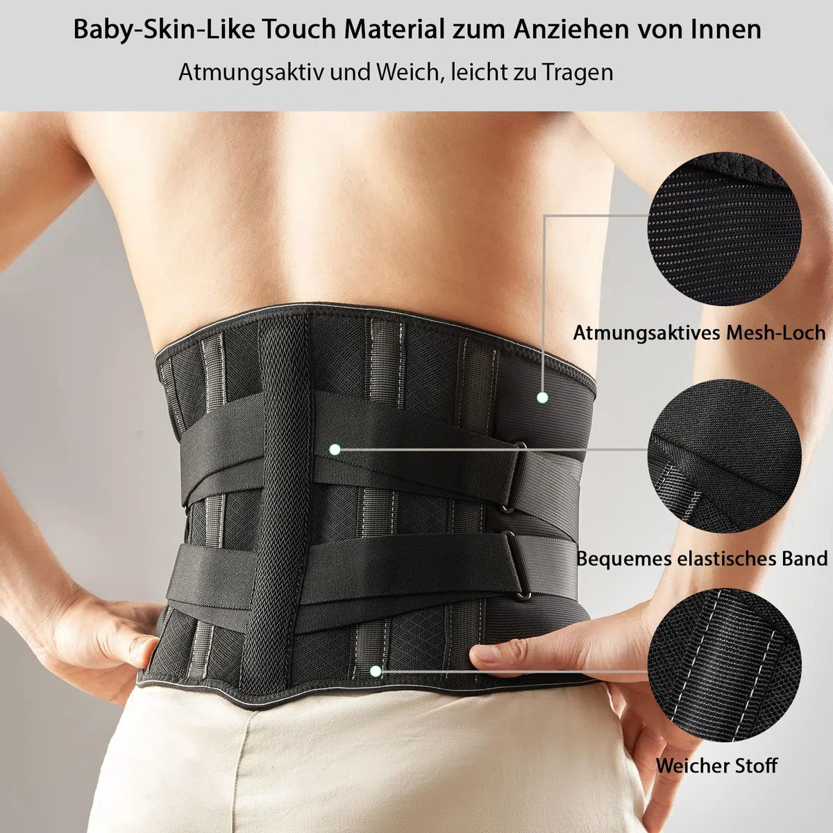 Ceinture de soutien dorsal respirante pour homme et femme avec rembourrage lombaire 3D amovible, soutien dorsal avec 5 soutiens pour soulager les maux de dos
